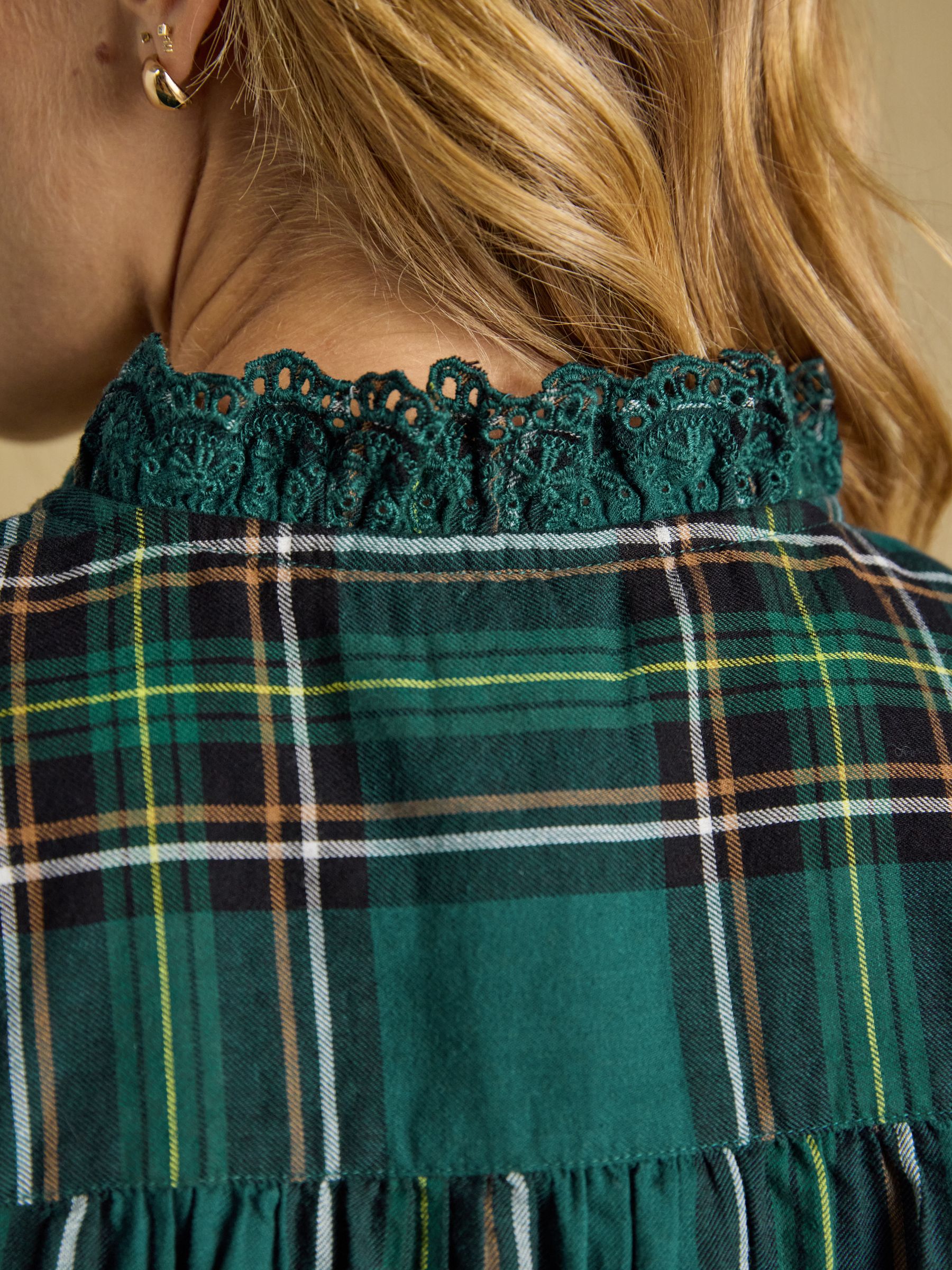 Melanie Green Check Brushed Frill Neck Blouse - Image 5 of 9
