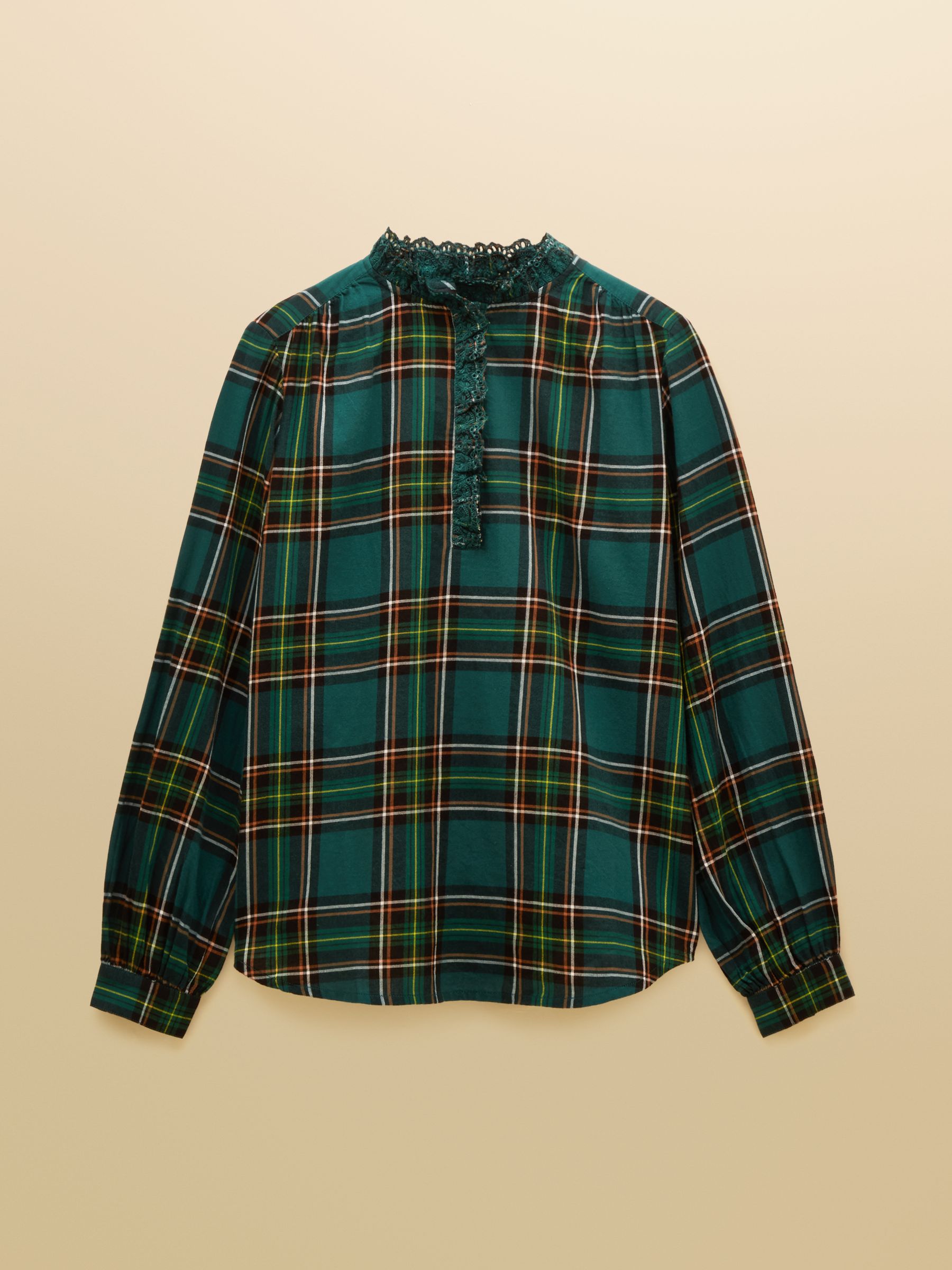 Melanie Green Check Brushed Frill Neck Blouse - Image 9 of 9