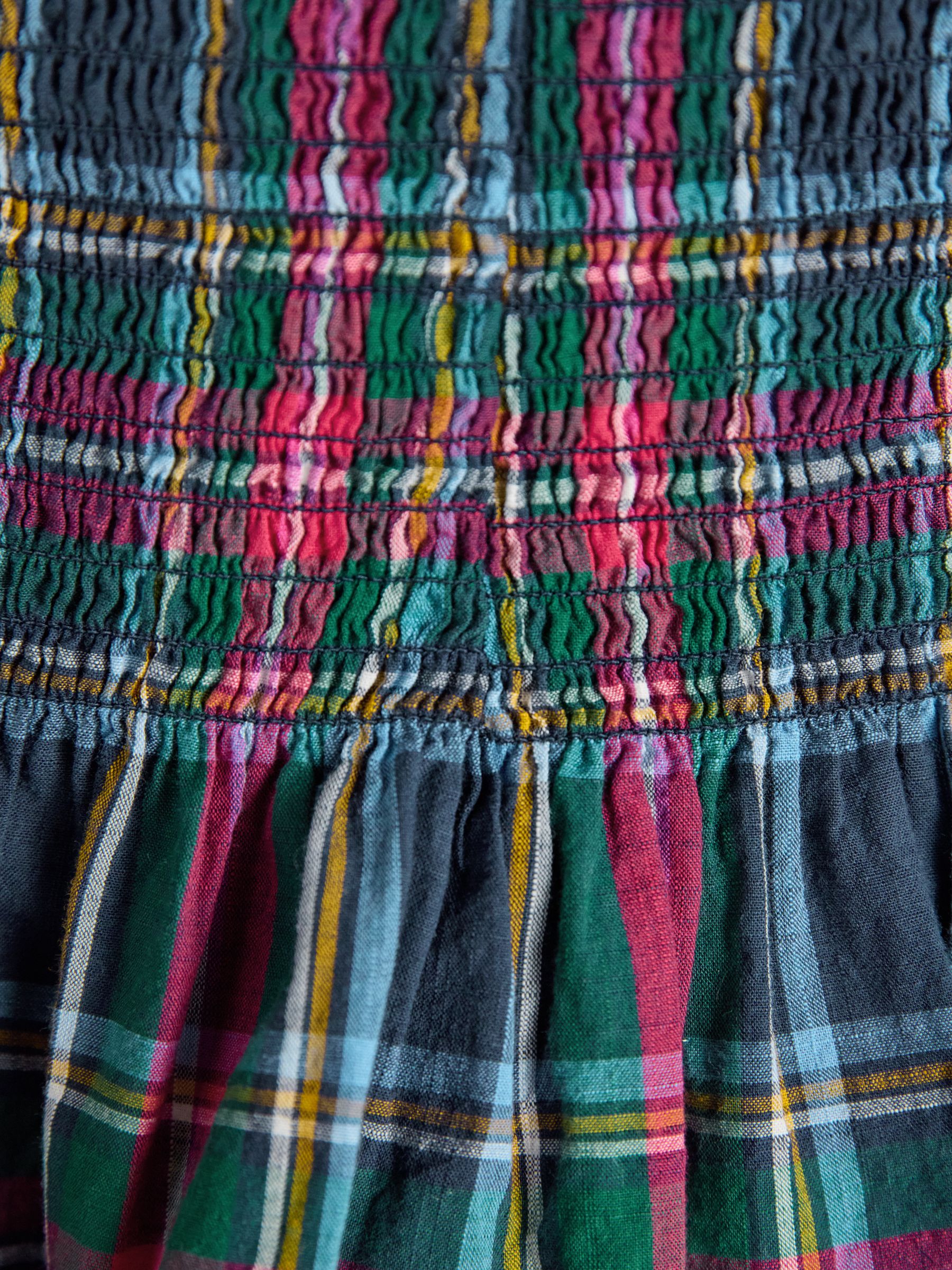 Zoe Navy Check Long Sleeved Smocked Blouse - Image 7 of 8