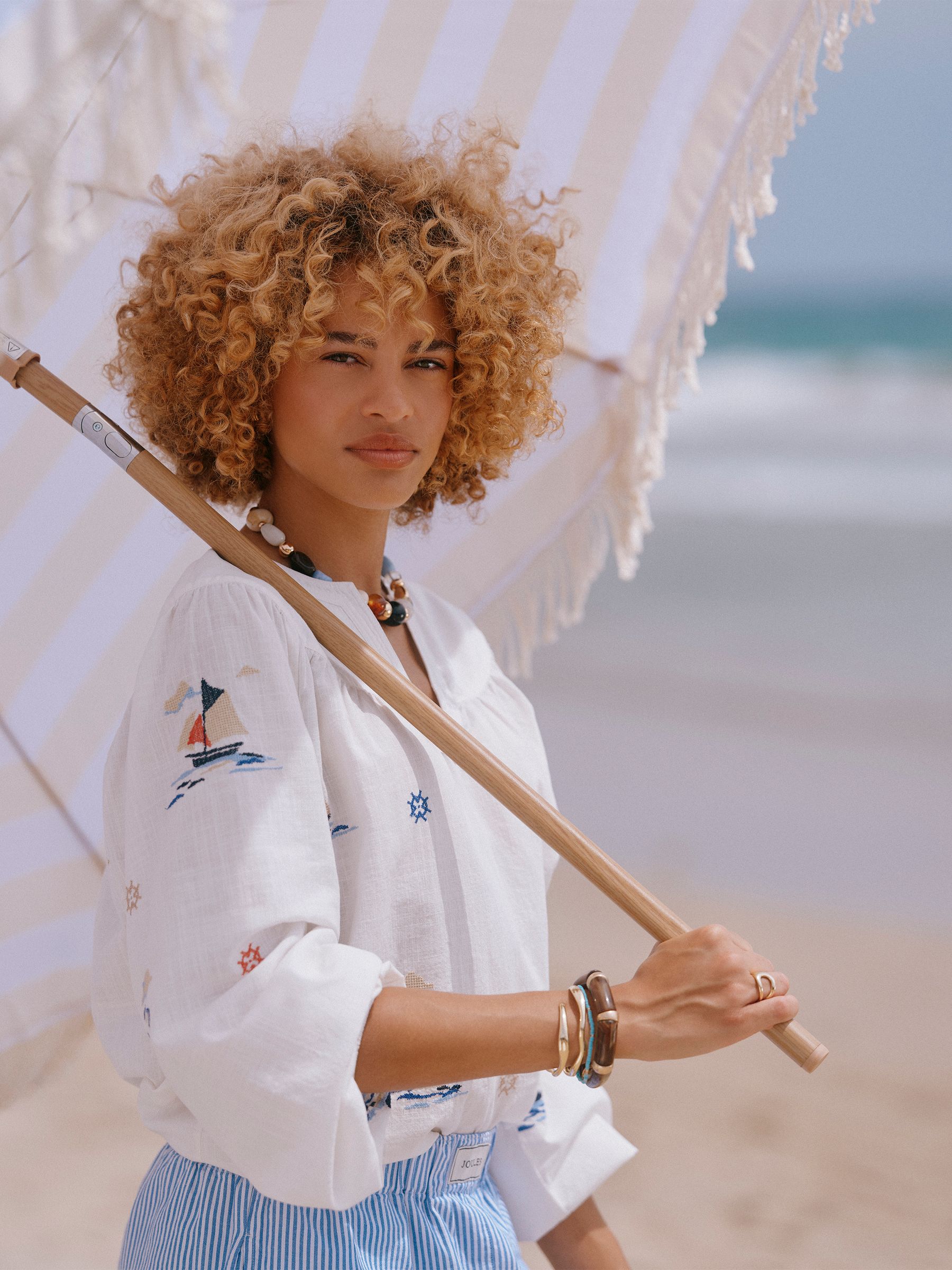 Tilda Cream Embroidered V Neck Popover Long Sleeve Blouse - Image 2 of 9
