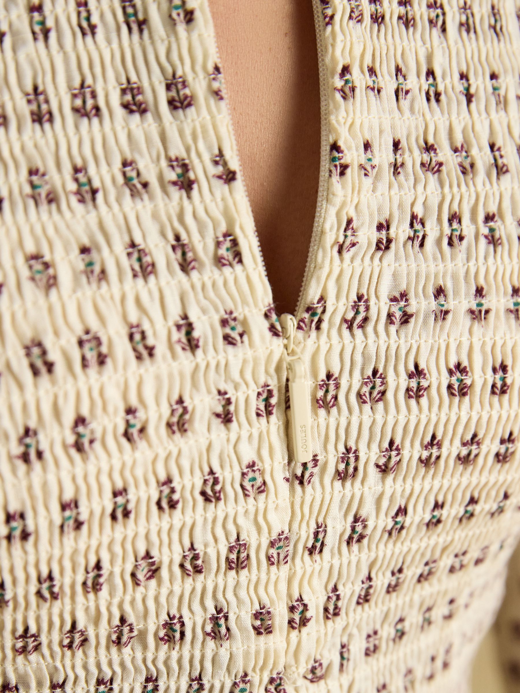 Zoe Cream Ditsy Long Sleeved Smocked Blouse - Image 4 of 11