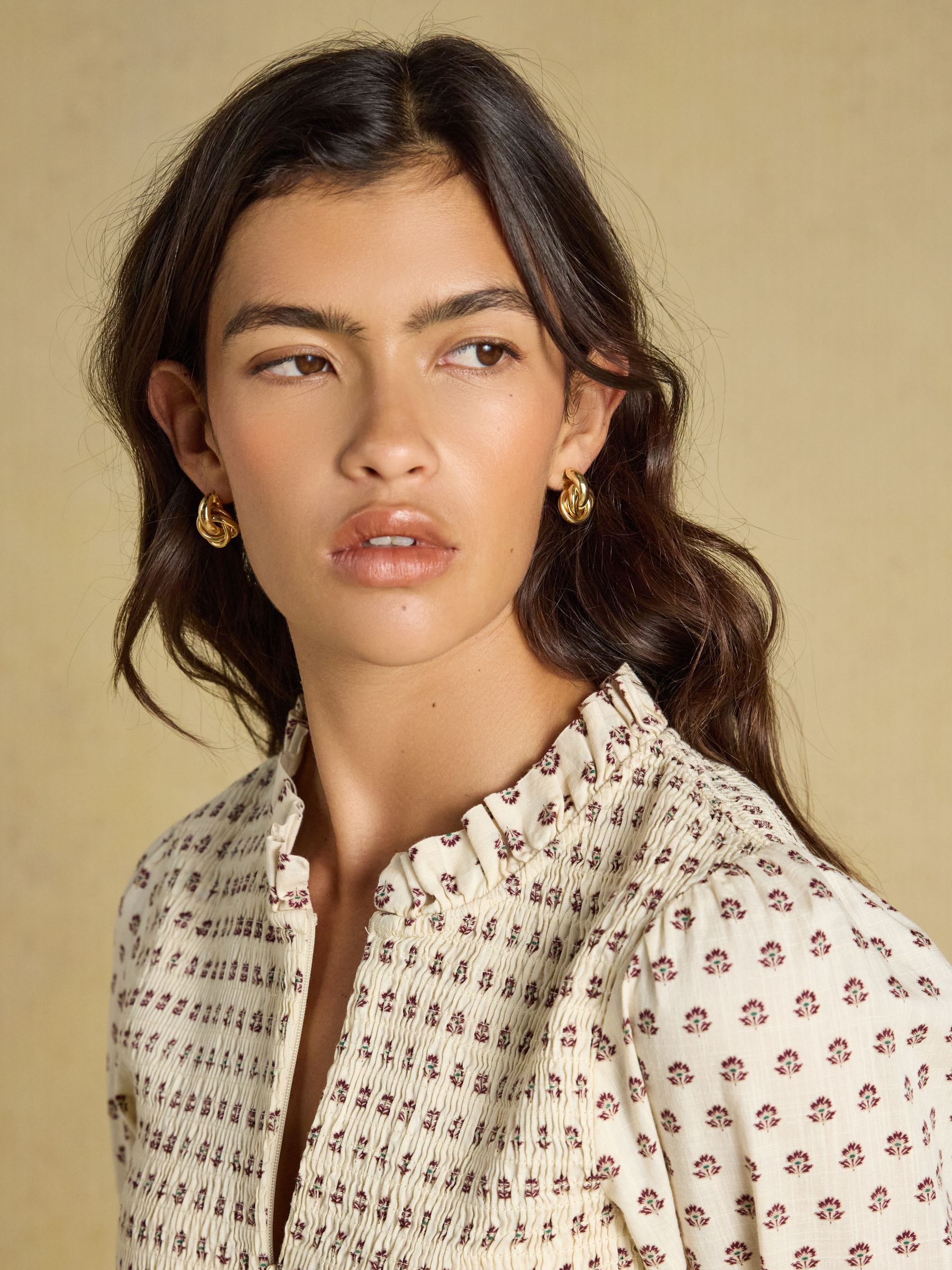 Zoe Cream Ditsy Long Sleeved Smocked Blouse - Image 8 of 11