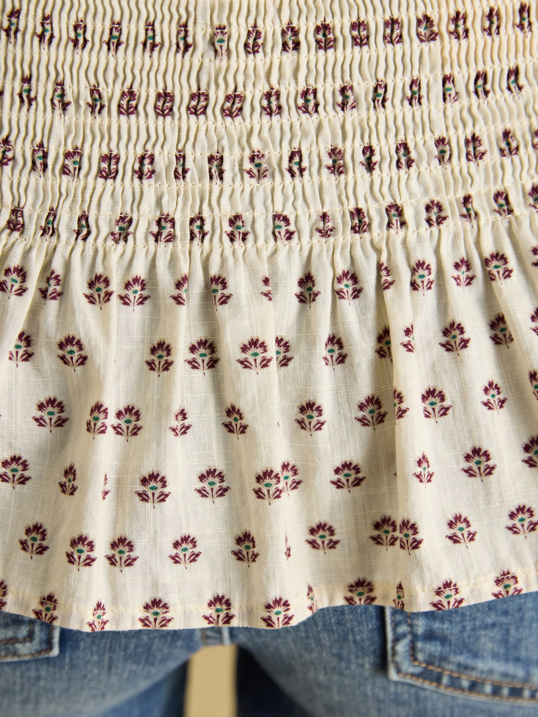 Zoe Cream Ditsy Long Sleeved Smocked Blouse - Image 9 of 11