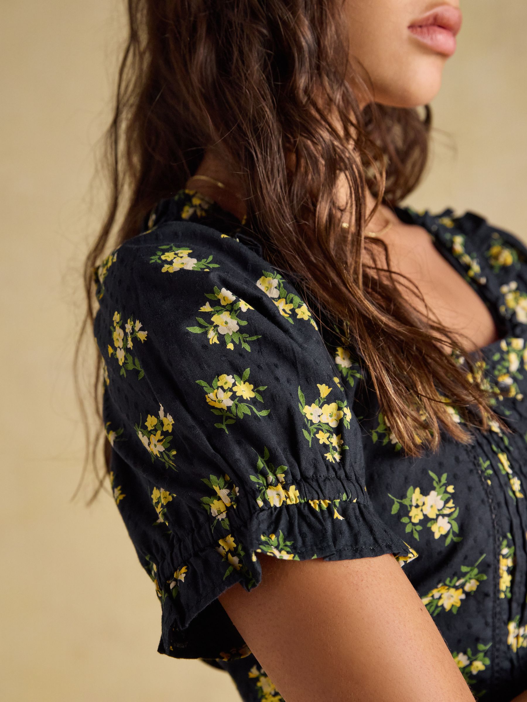 Lillie Black Floral Frill Neck Blouse - Image 4 of 7
