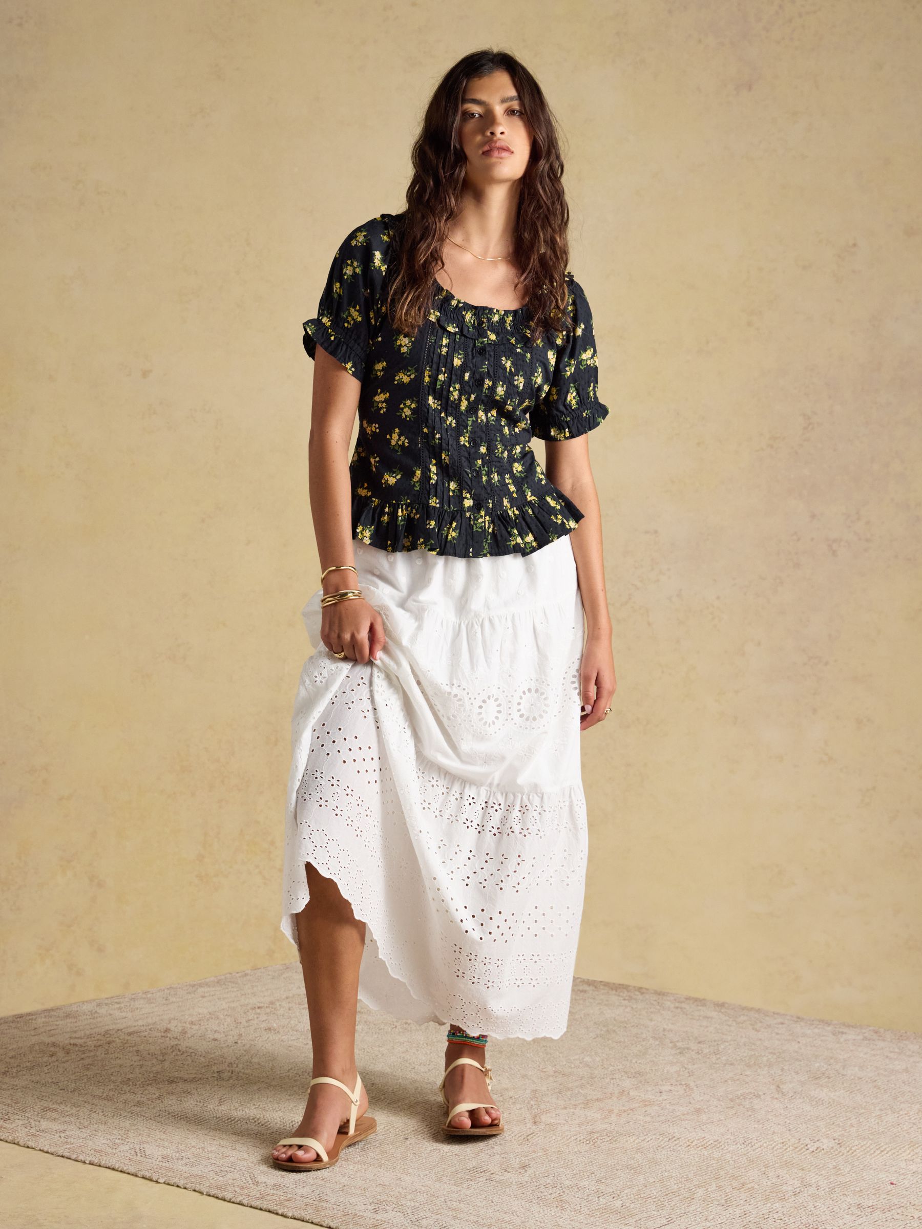Lillie Black Floral Frill Neck Blouse - Image 5 of 7