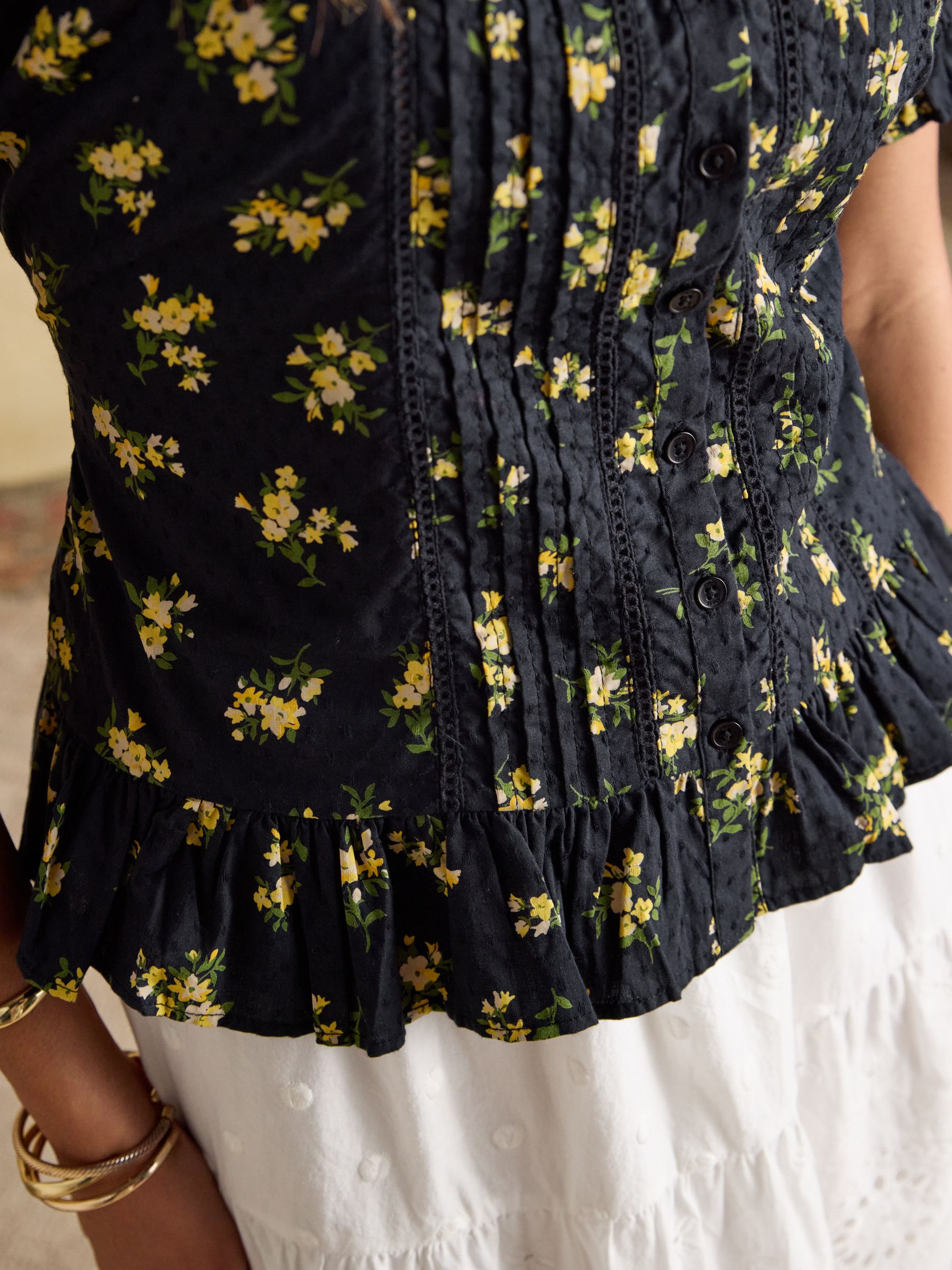 Lillie Black Floral Frill Neck Blouse - Image 6 of 7