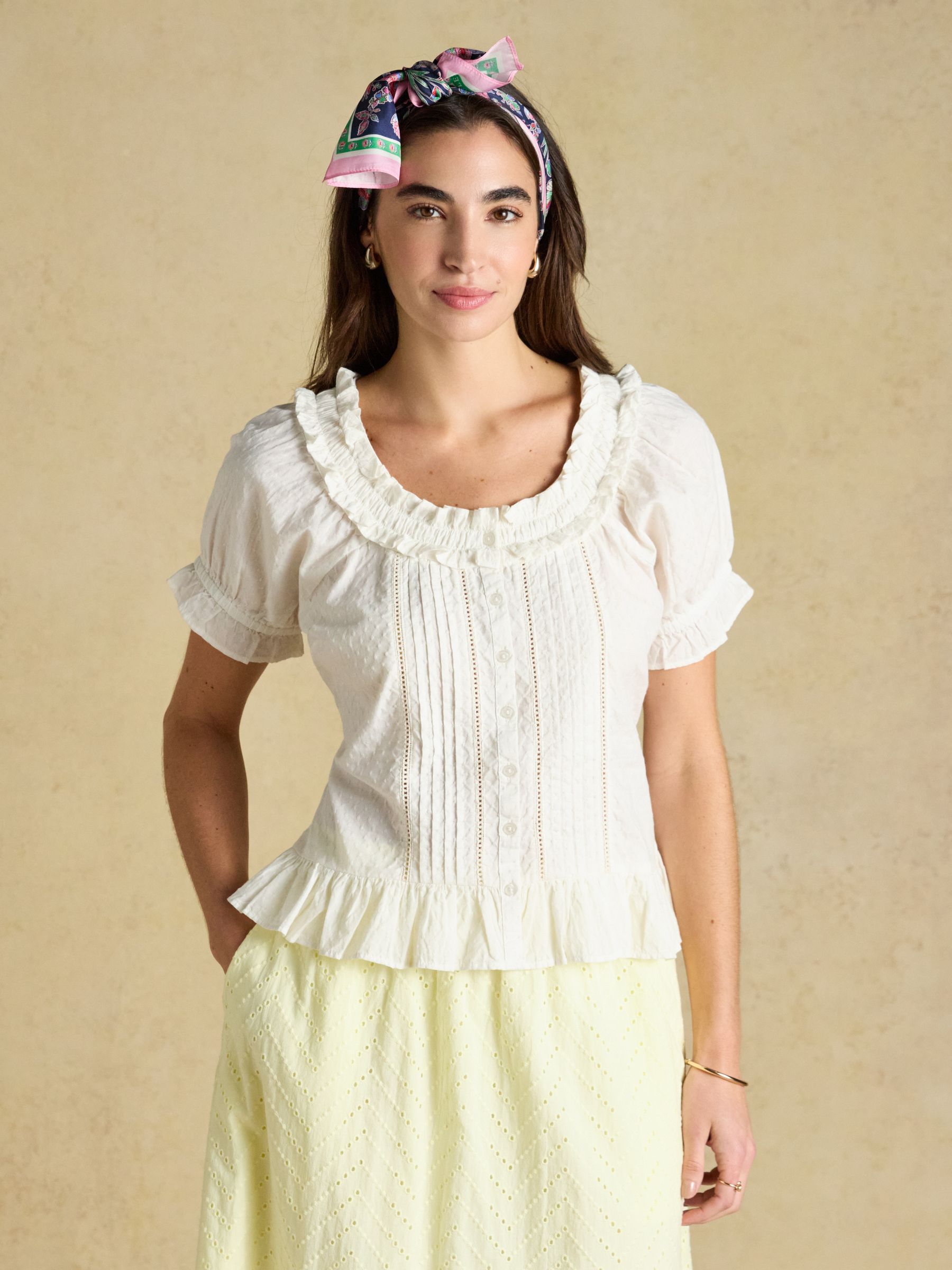 Lillie Cream Frill Neck Blouse - Image 3 of 10