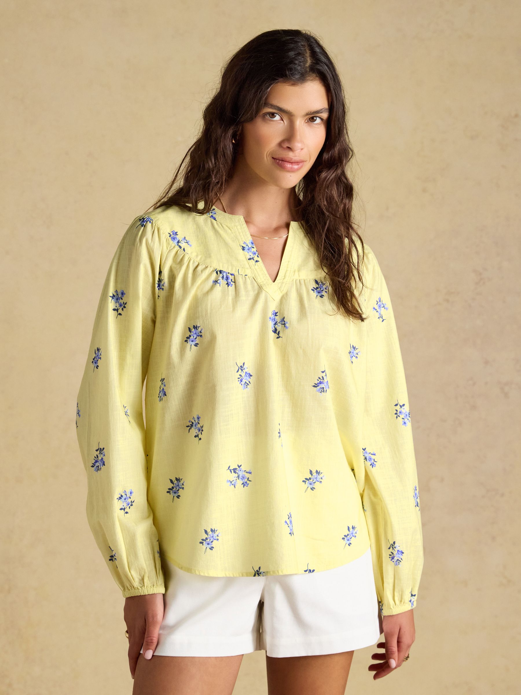 Tilda Yellow Floral V Neck Popover Long Sleeve Blouse - Image 1 of 7