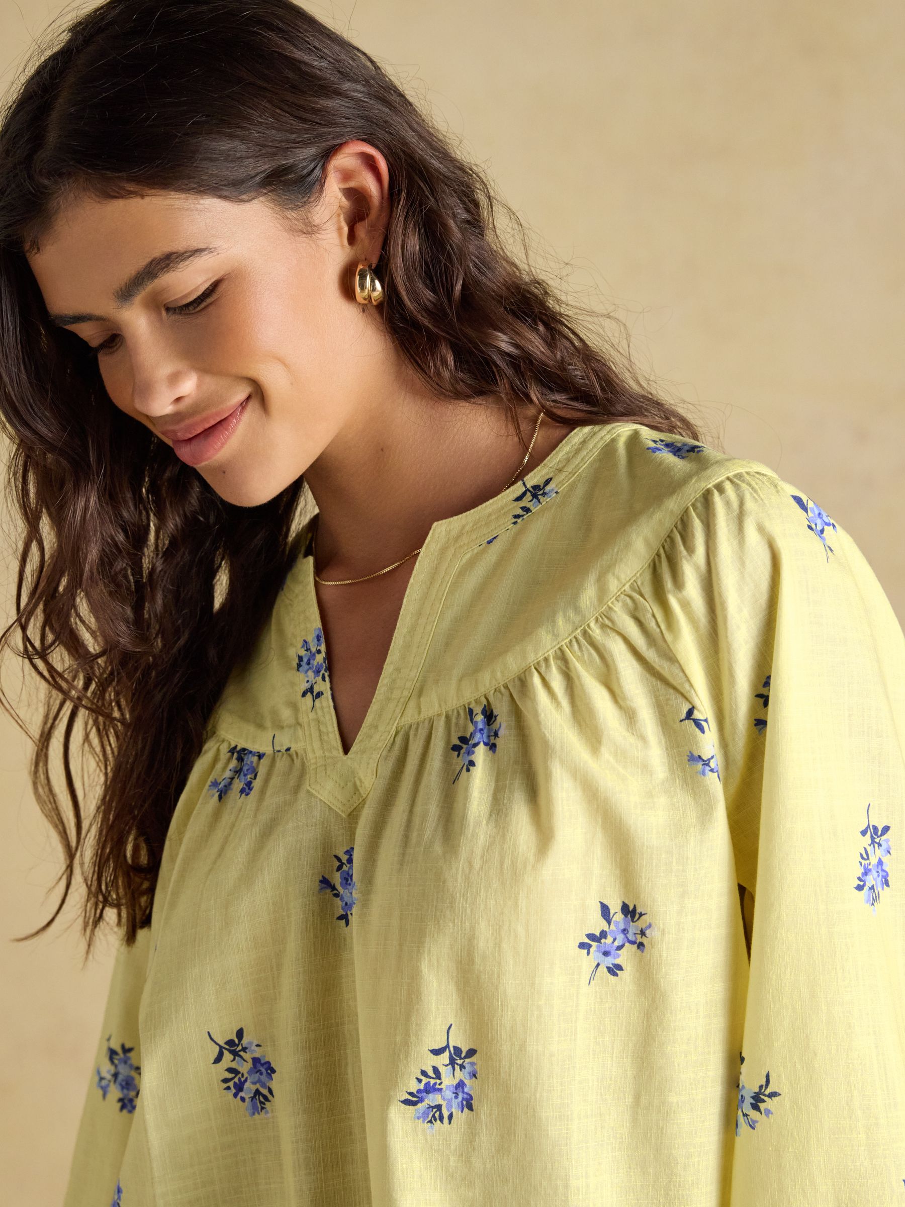 Tilda Yellow Floral V Neck Popover Long Sleeve Blouse - Image 3 of 7