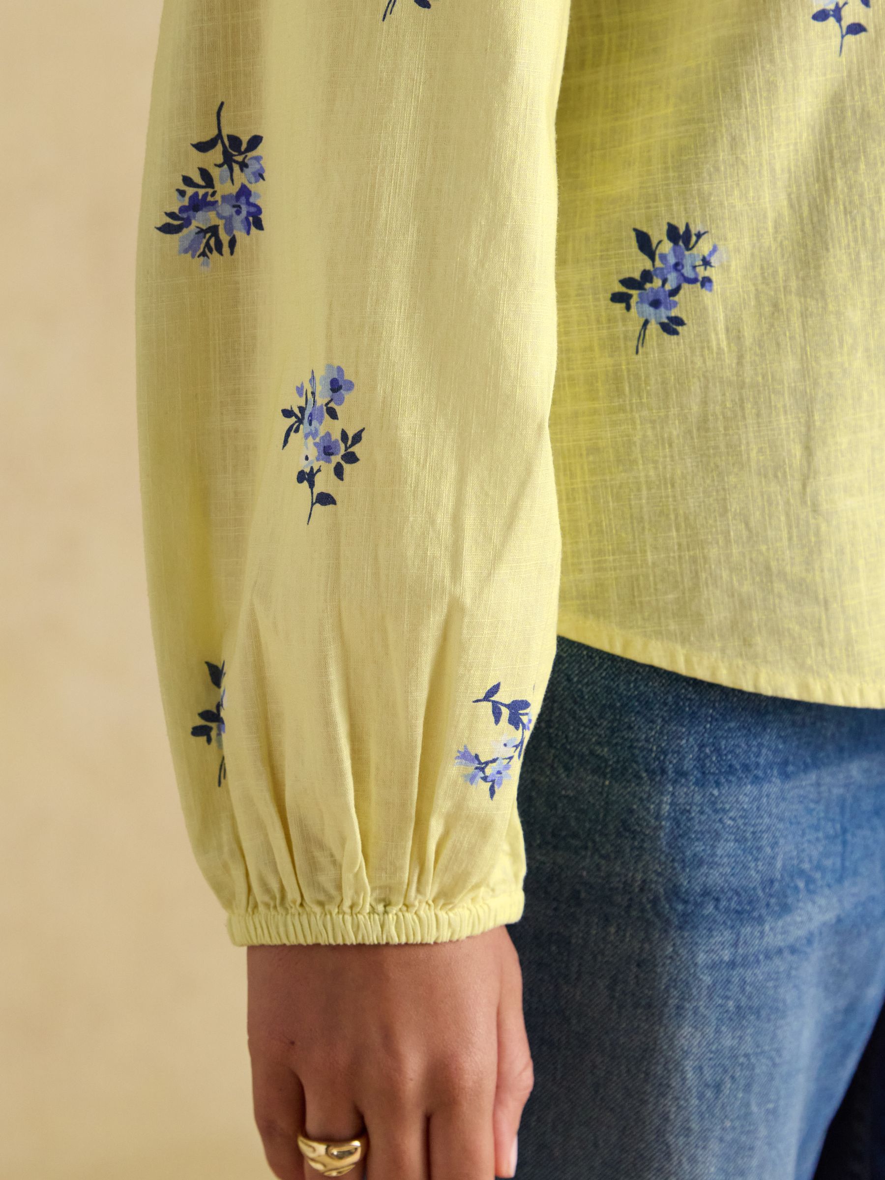 Tilda Yellow Floral V Neck Popover Long Sleeve Blouse - Image 4 of 7