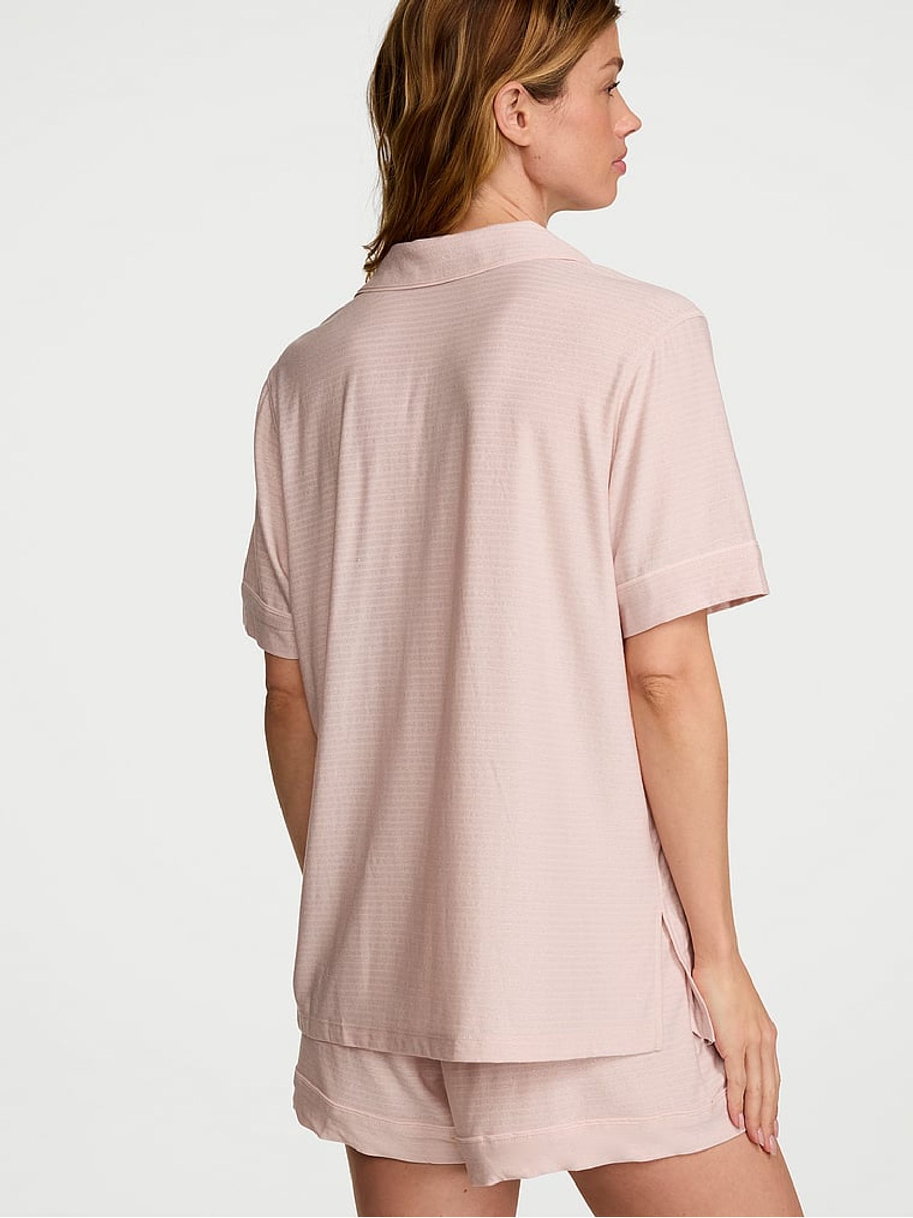 Sheer Blush Pink Metallic Stripe Modal Short Pyjamas Set - Image 3 of 3