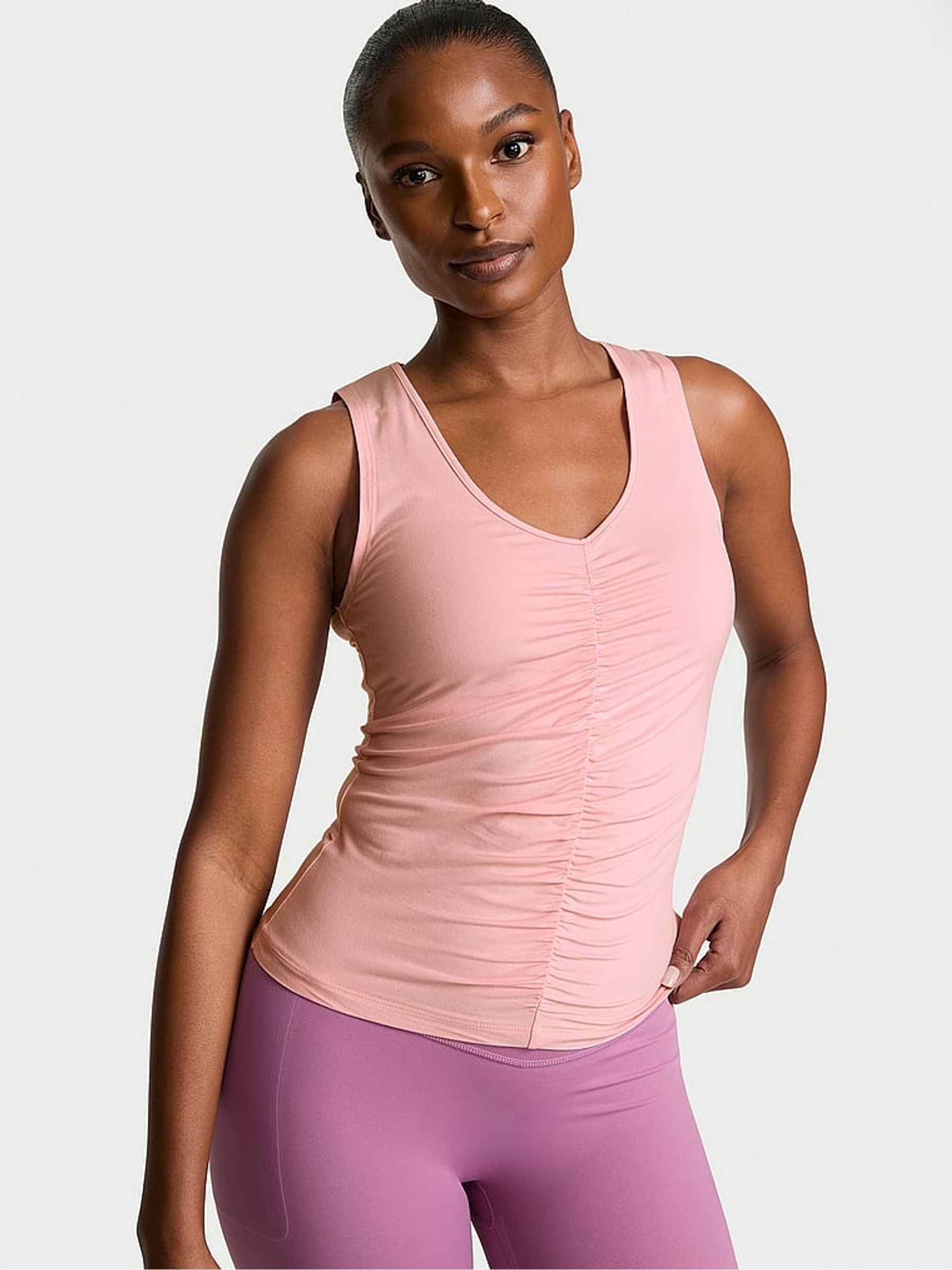 Dusk Pink Drapey Knit Ruched Tank Top - Image 1 of 2