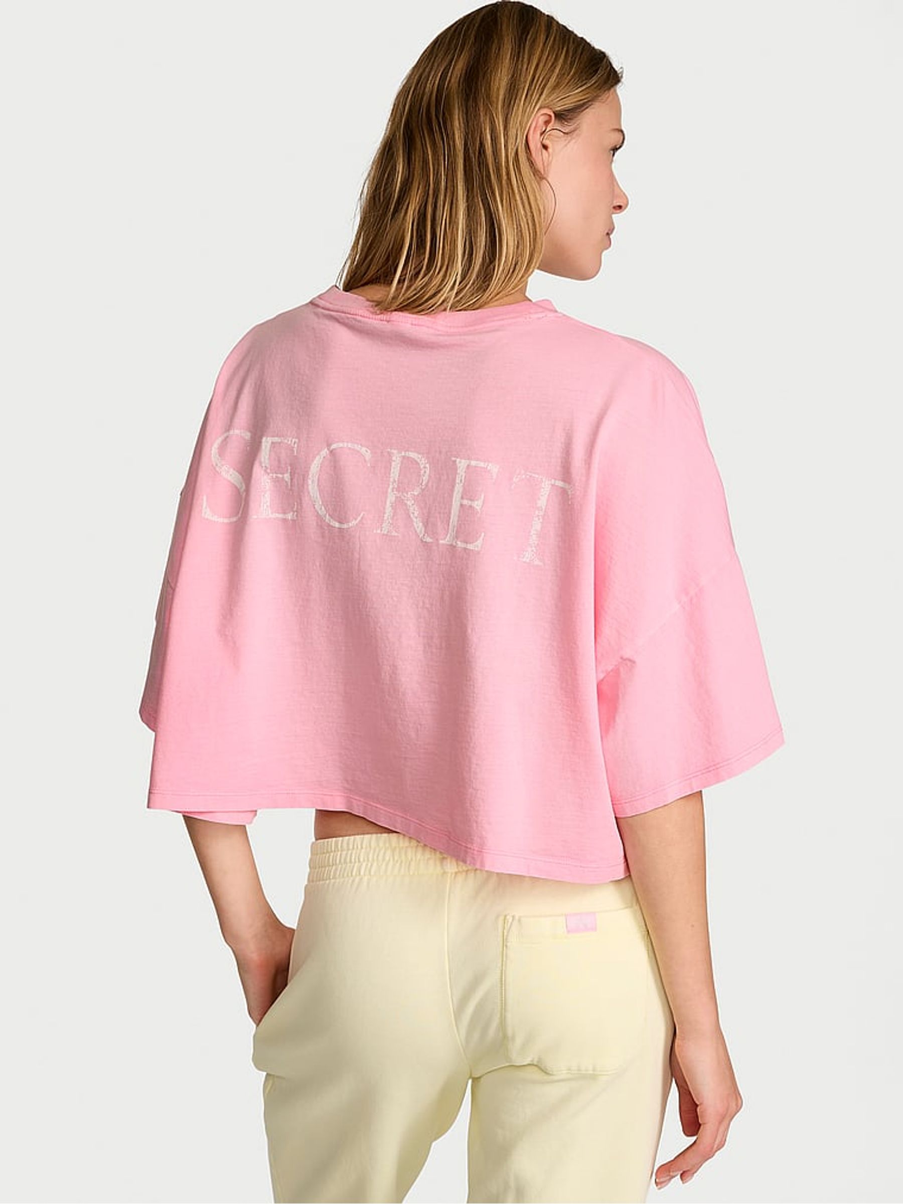 Victoria Pink Logo Cotton Oversized Cropped Top - Image 2 of 2 Victoria Pink Logo Cotton Oversized Cropped Top - Image 2 of 2