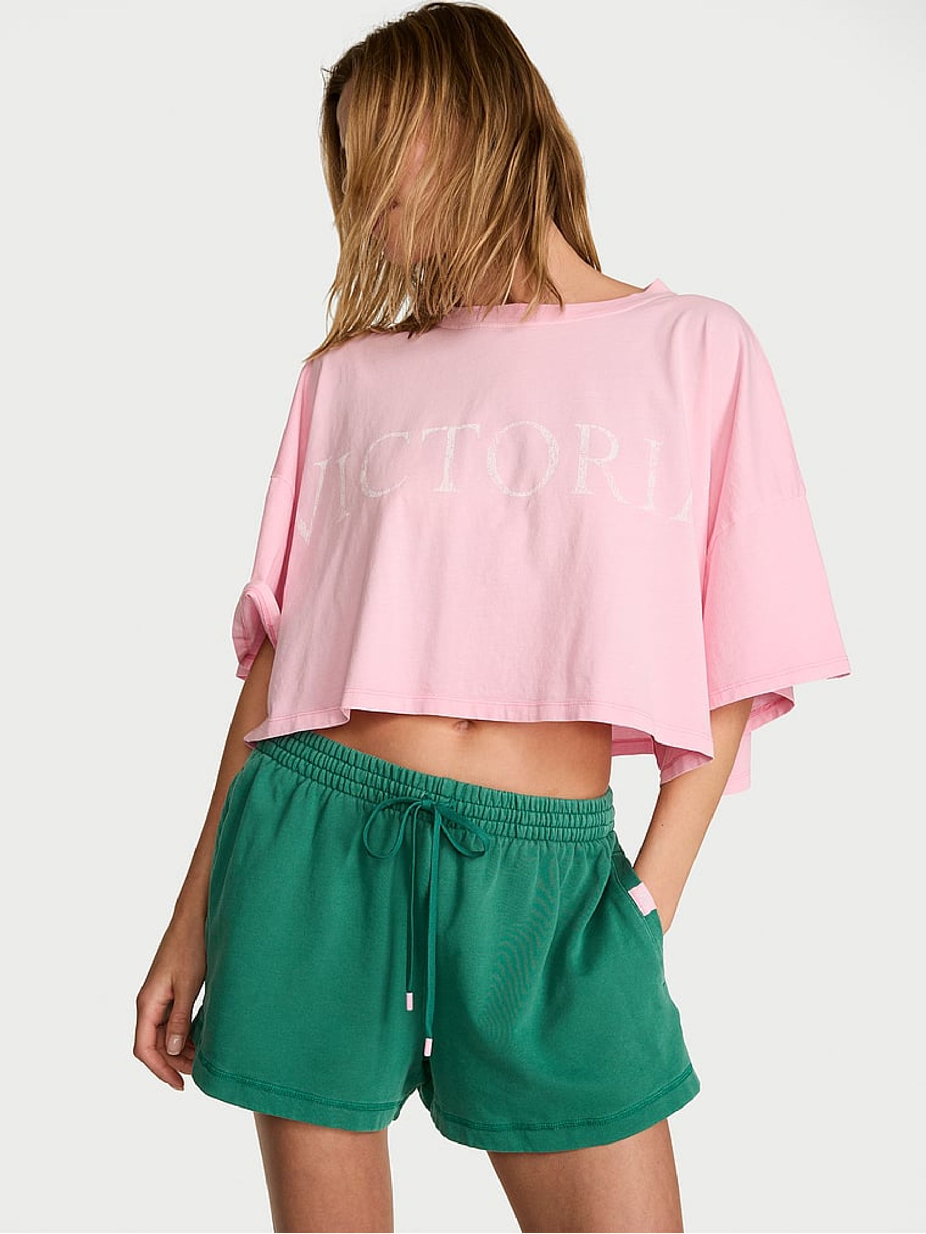 Prettiest Pine Green Terry Shorts - Image 1 of 2