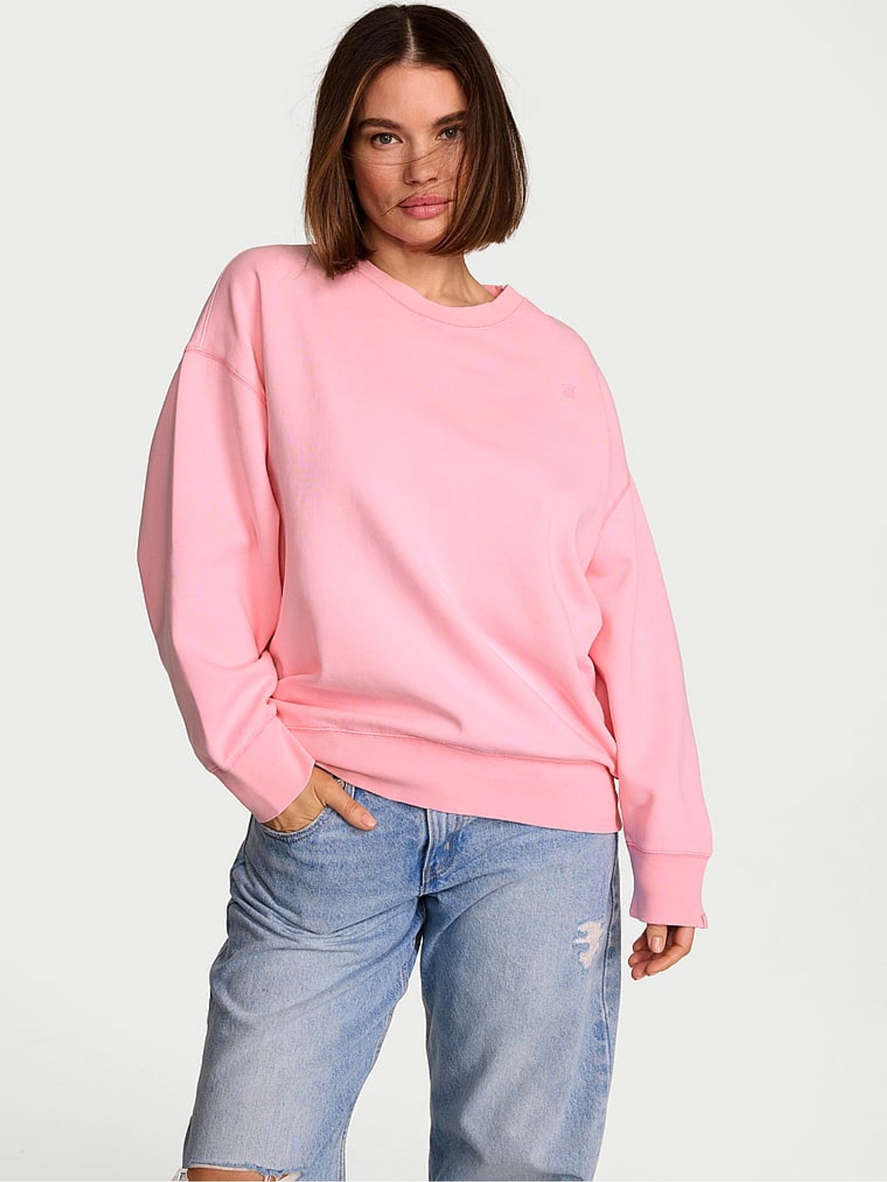 Victoria Pink Fleece Oversized Crewneck Sweatshirt - Image 1 of 2 Victoria Pink Fleece Oversized Crewneck Sweatshirt - Image 1 of 2