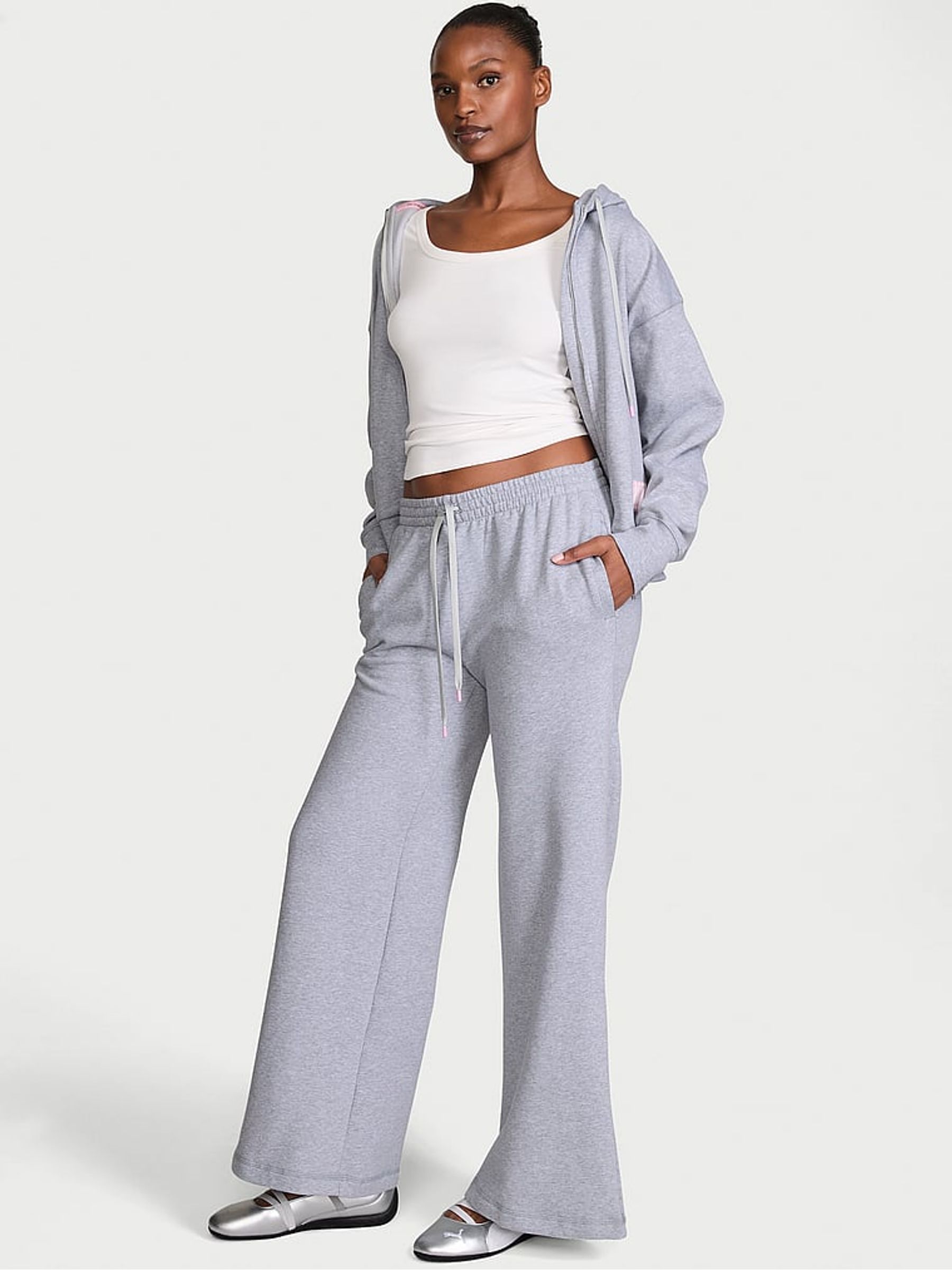 Heather Grey Fleece Wide Leg Joggers - Image 1 of 2 Heather Grey Fleece Wide Leg Joggers - Image 1 of 2
