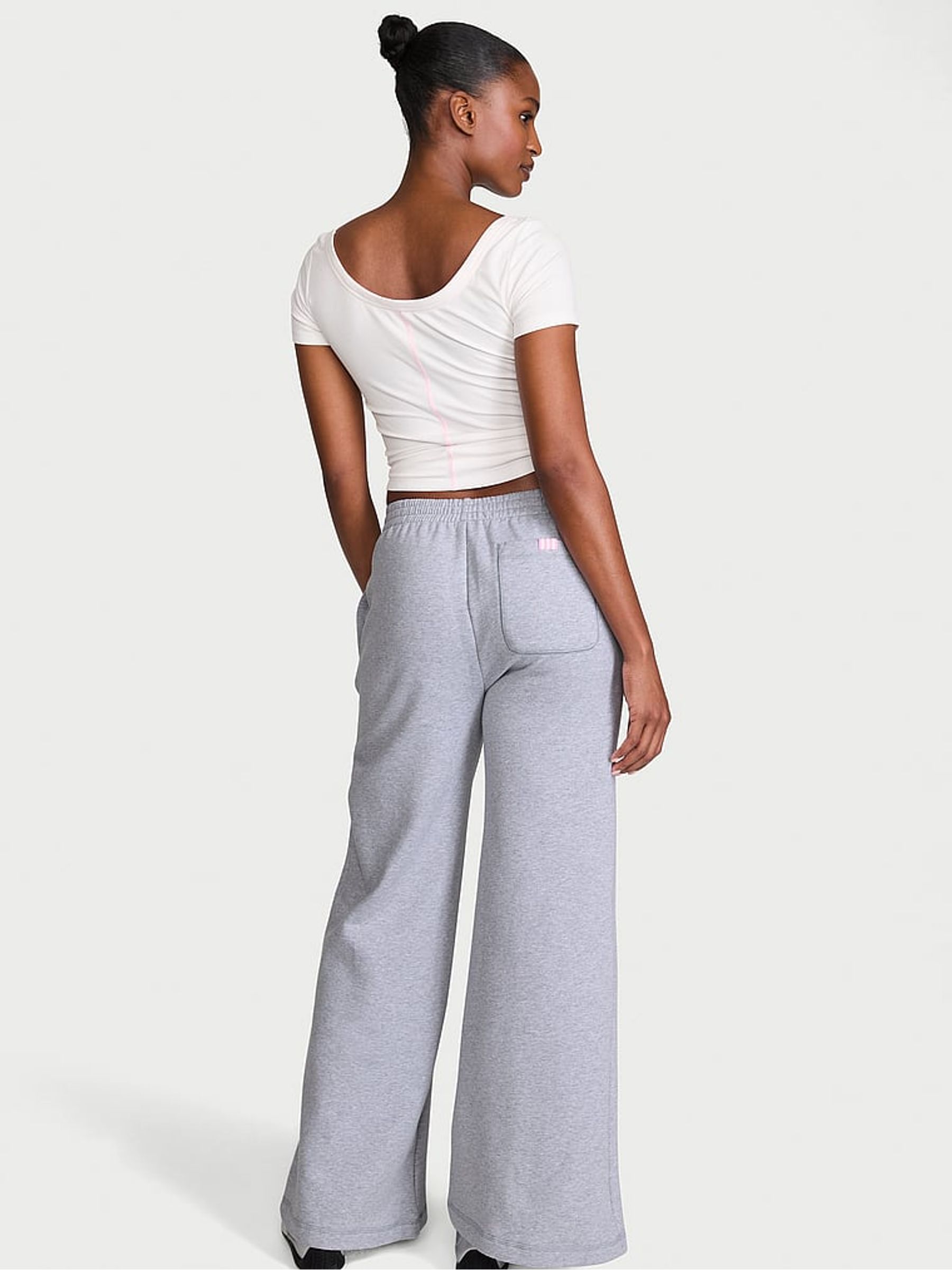 Heather Grey Fleece Wide Leg Joggers - Image 2 of 2 Heather Grey Fleece Wide Leg Joggers - Image 2 of 2