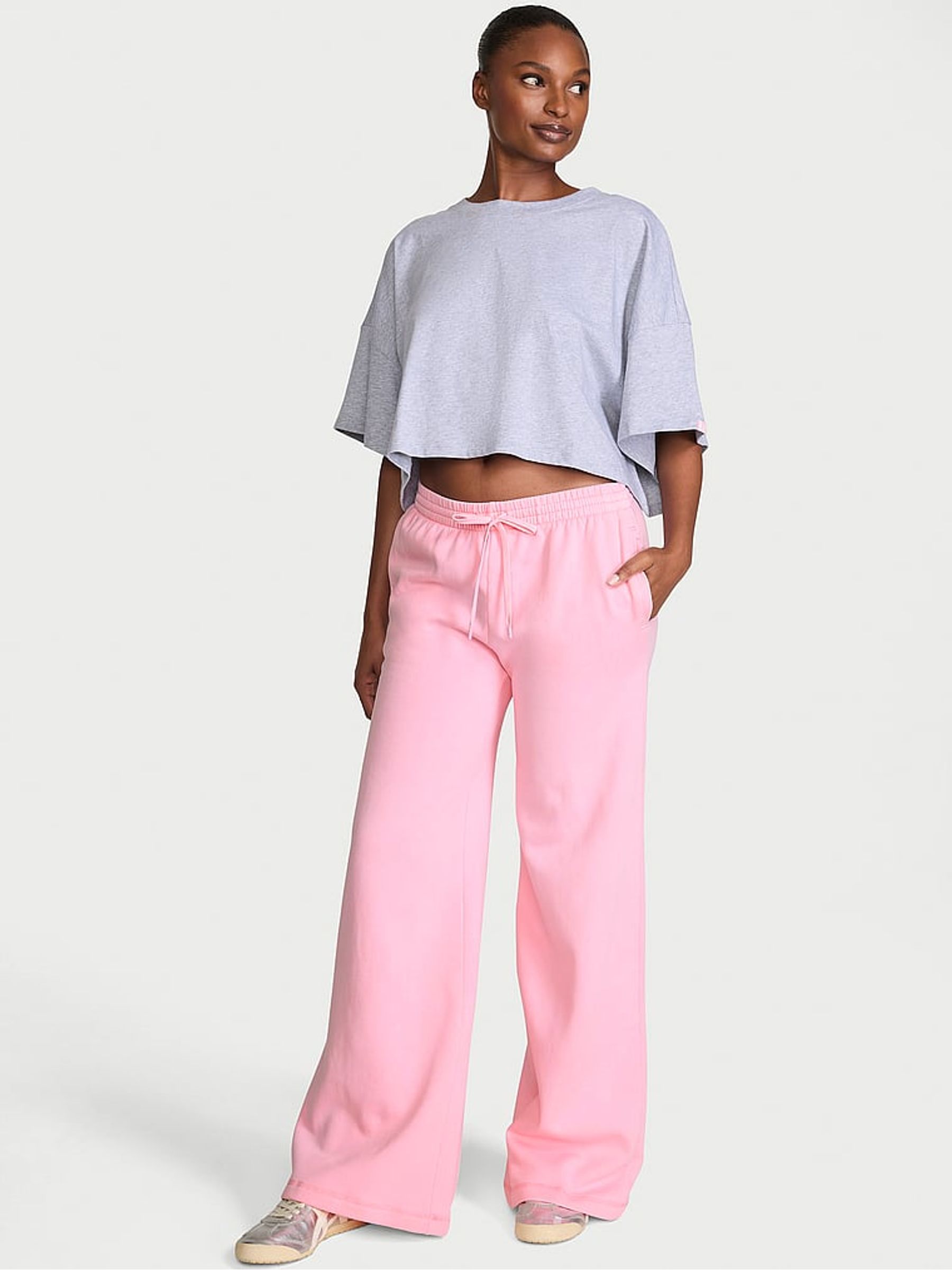 Victoria Pink Fleece Wide Leg Joggers - Image 1 of 2 Victoria Pink Fleece Wide Leg Joggers - Image 1 of 2