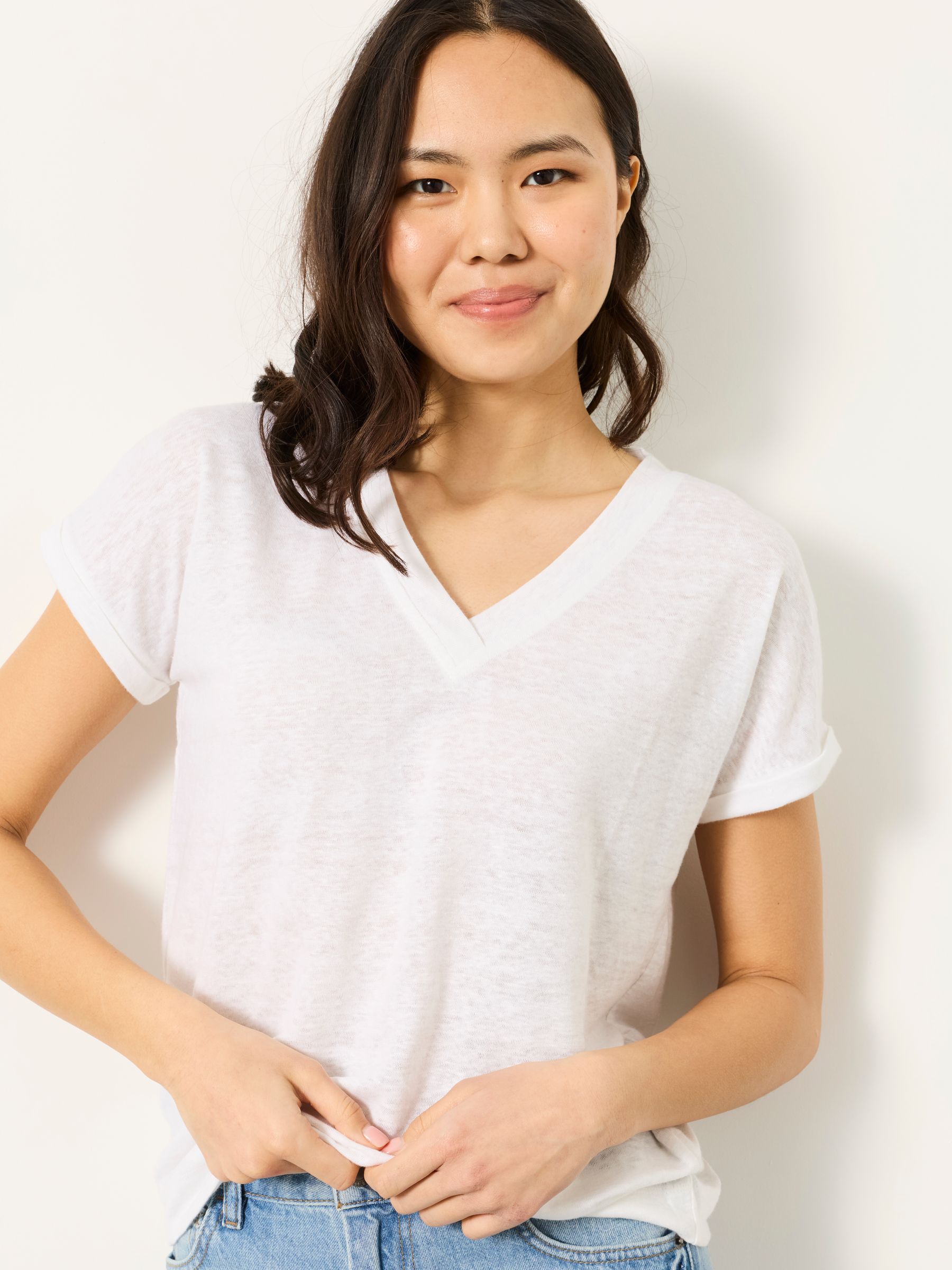Lauren White Linen V Neck T Shirt - Image 1 of 6