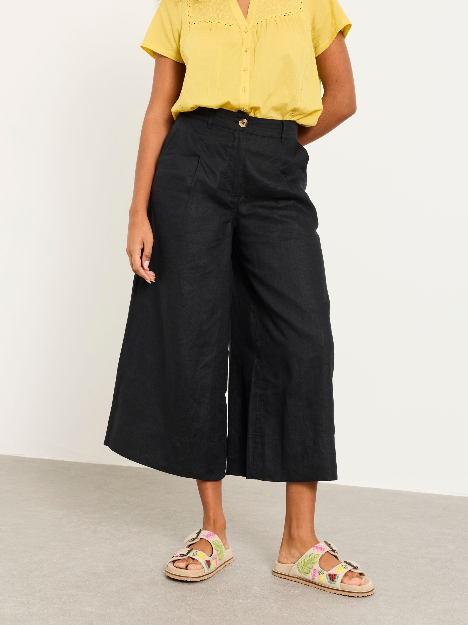 Anya Black Wide Leg Cropped Trousers - Image 1 of 6