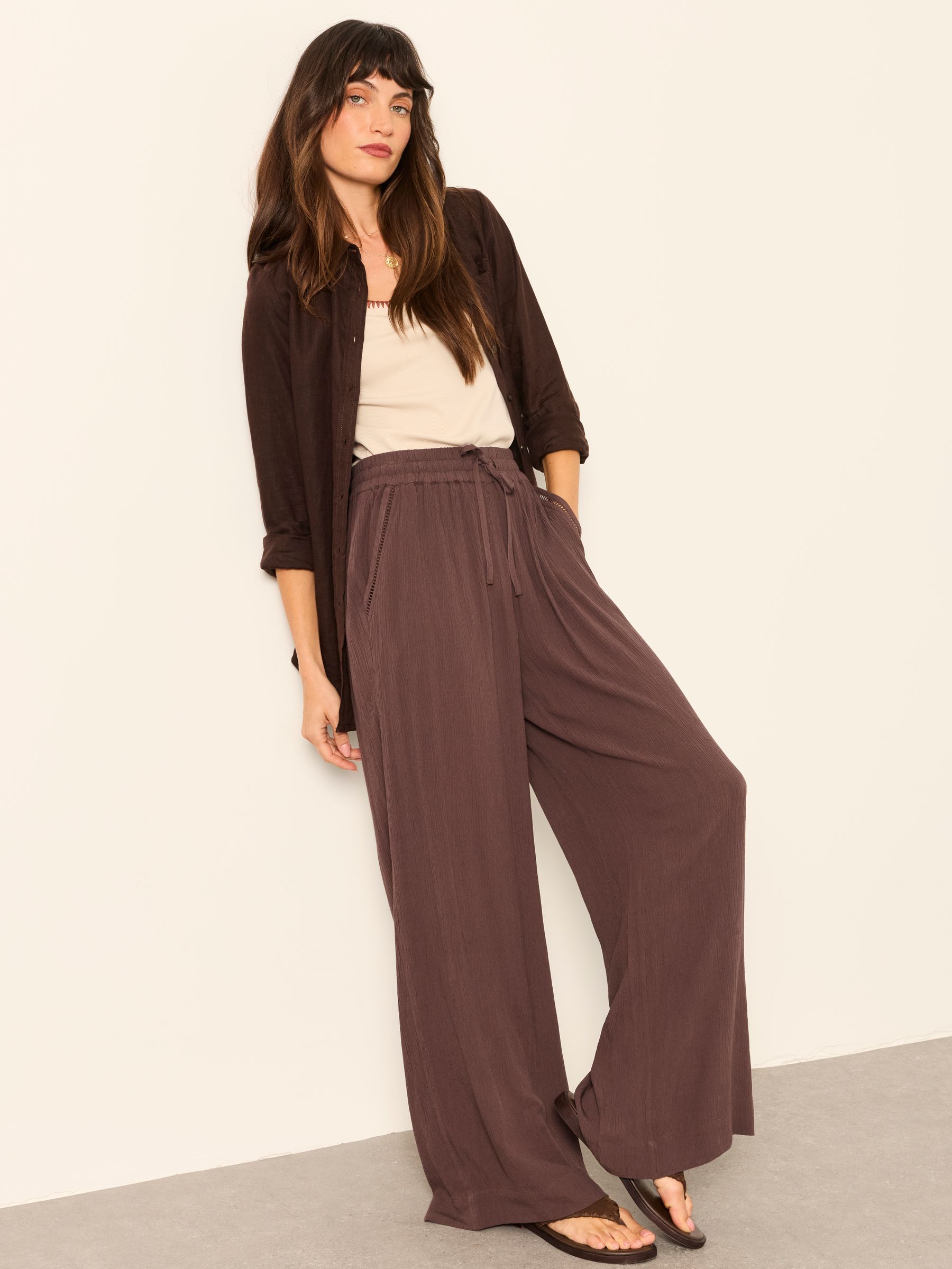 Melissa Chocolate Brown Palazzo Trousers - Image 5 of 7