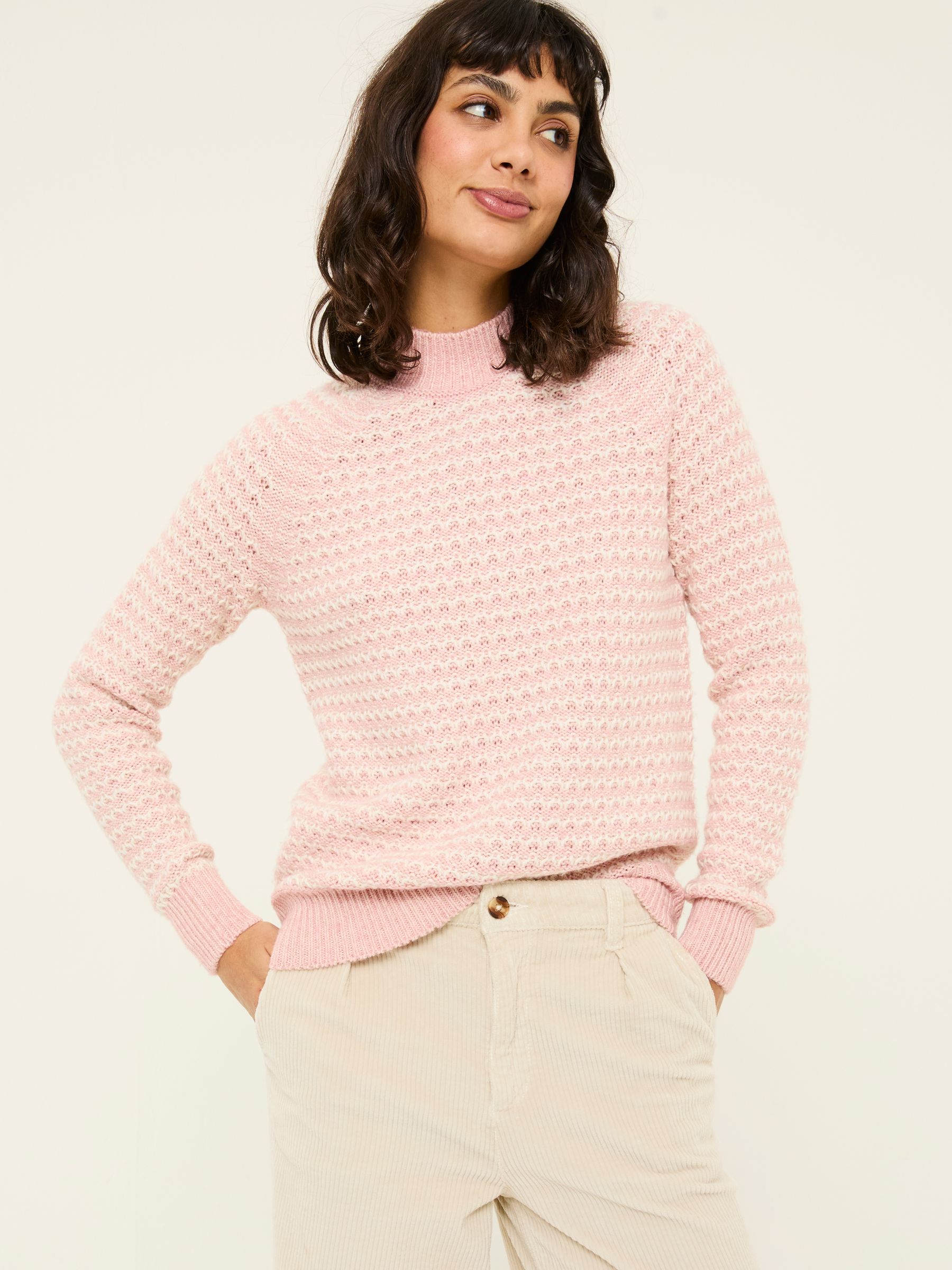 Pink Candy Stripe Knitted Crew Neck Jumper FatFace