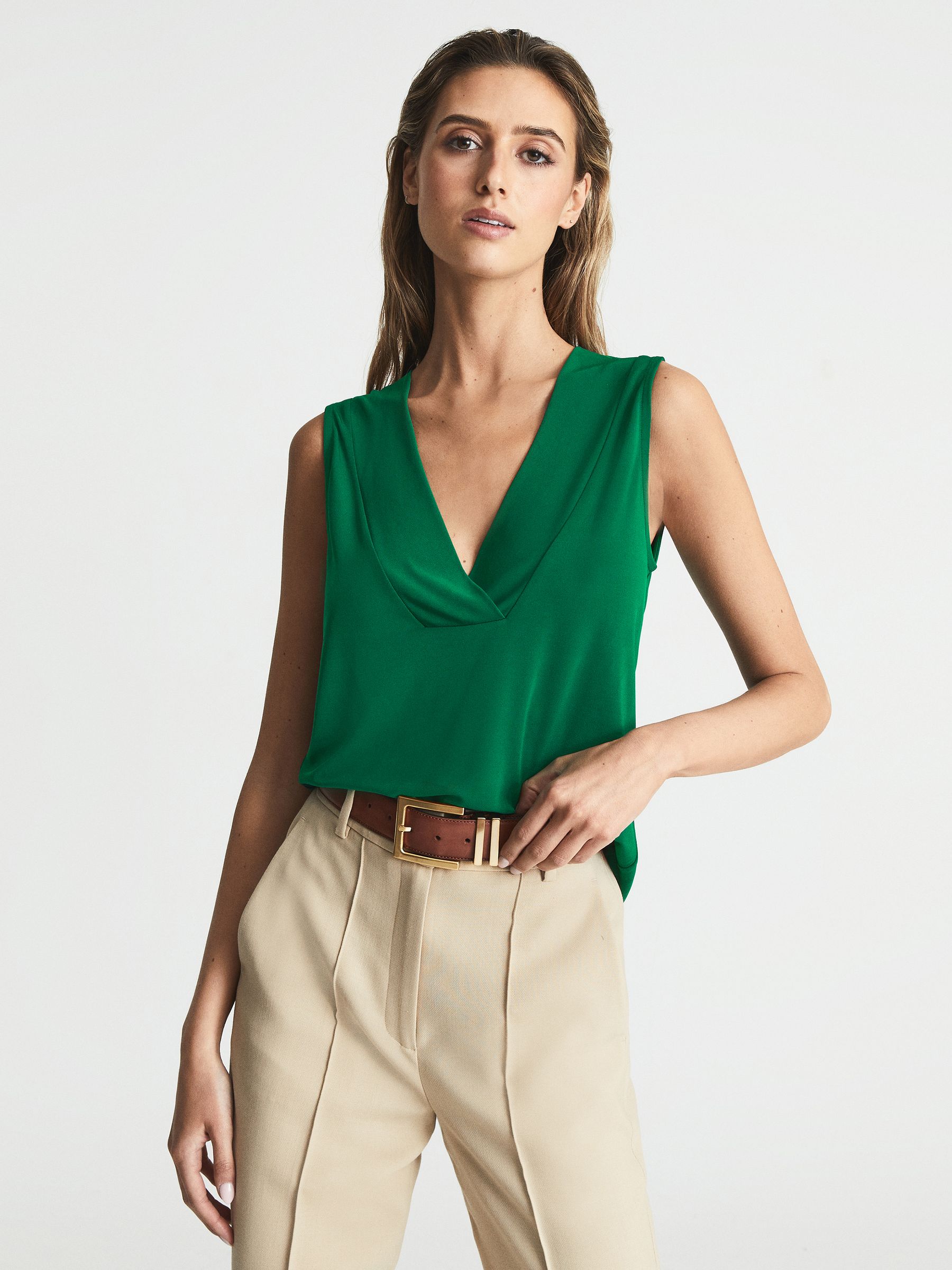V-Neck Shell Blouse in Green - Image 1 of 5