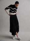 Reiss Black Dina Pleated Layered Asymmetric Midi Skirt