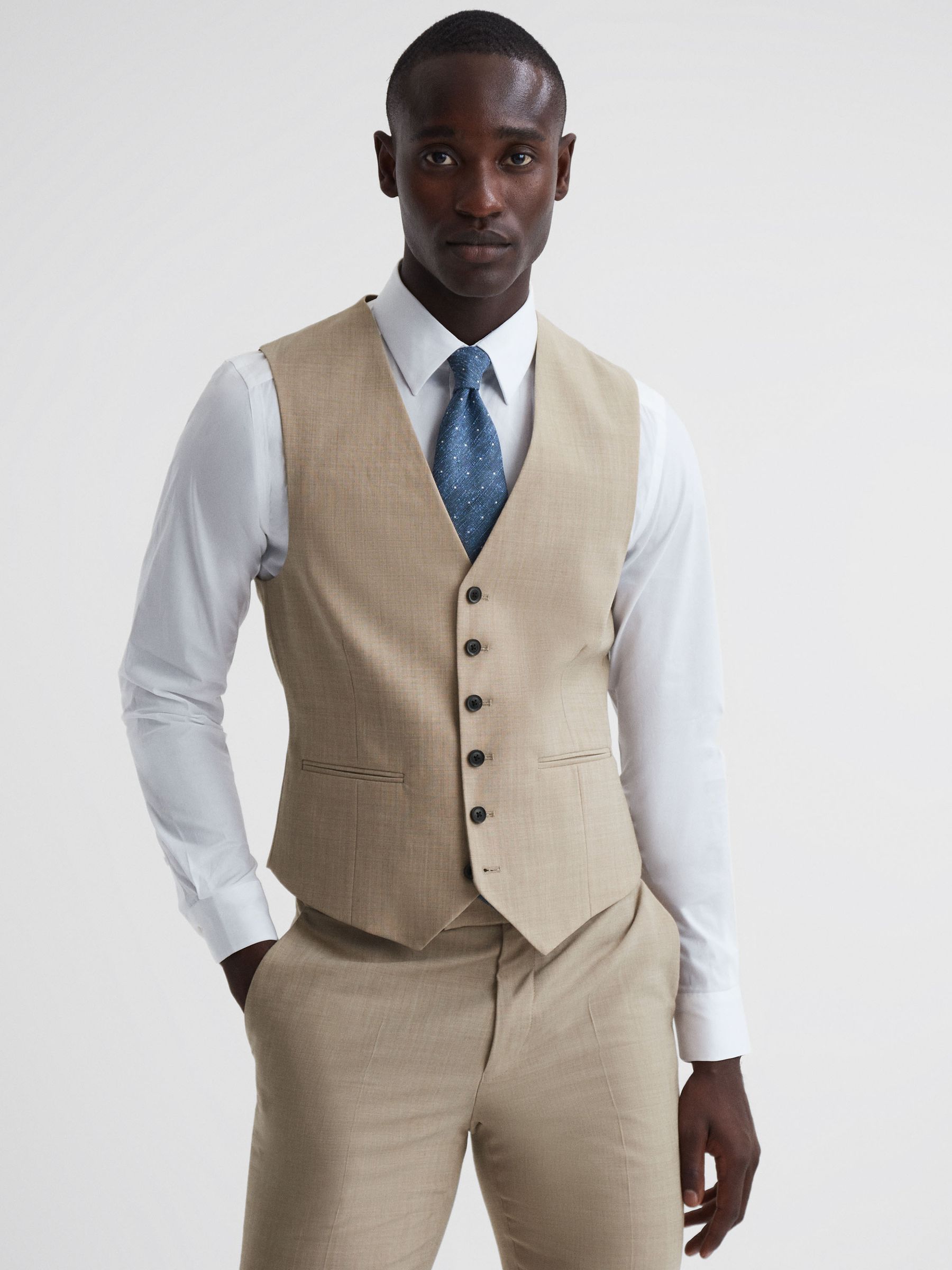 Classic Slim Fit Waistcoat in Oatmeal REISS