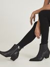 Reiss Black Hayworth Leather Western Ankle Boots