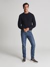 Reiss Navy Flint Crew Neck Cable-knit Sweater
