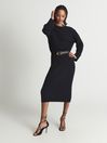 Reiss Navy Jodie Petite Knitted Wool Blend Midi Dress
