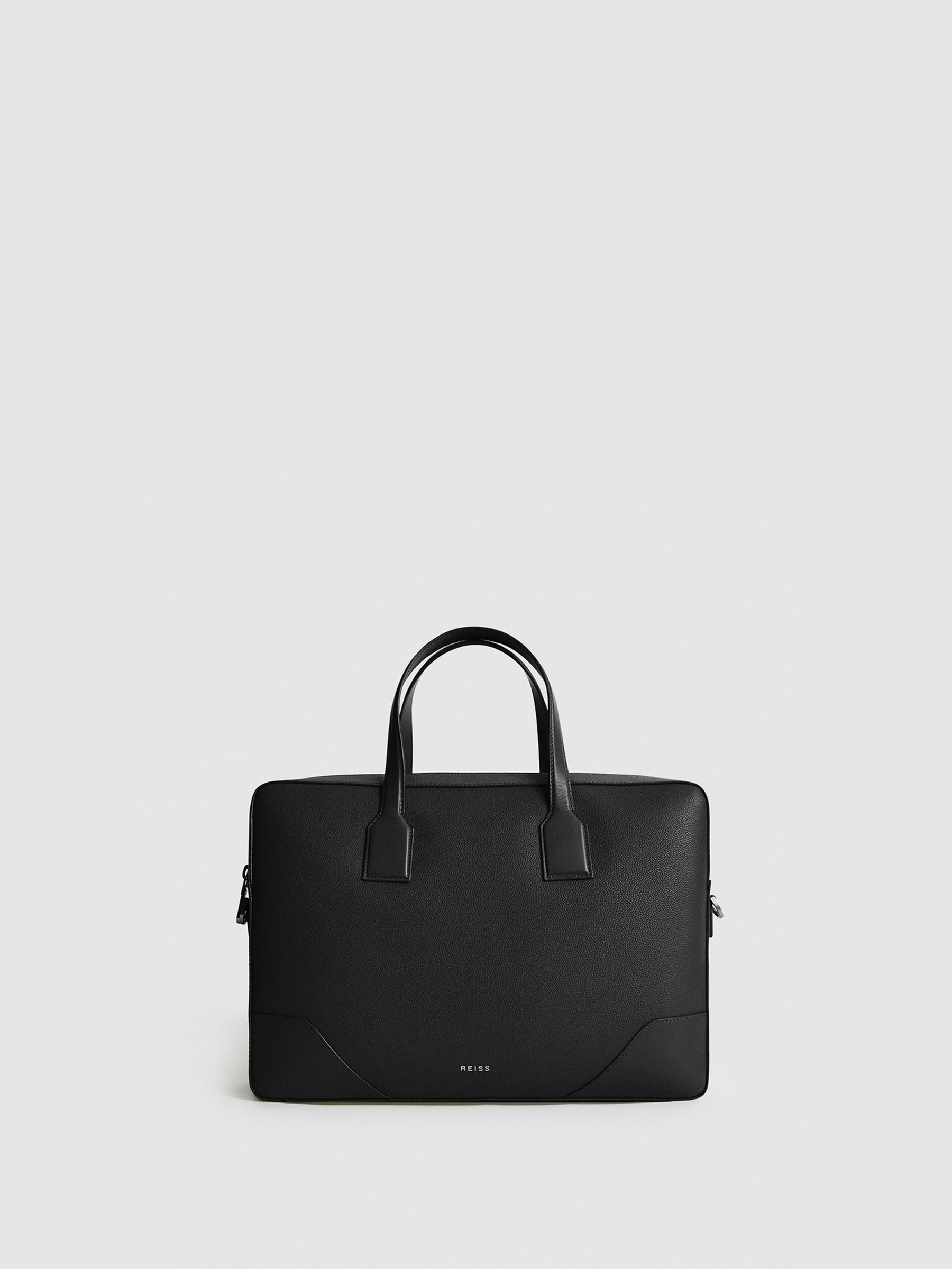 Leather Briefcase in Black REISS