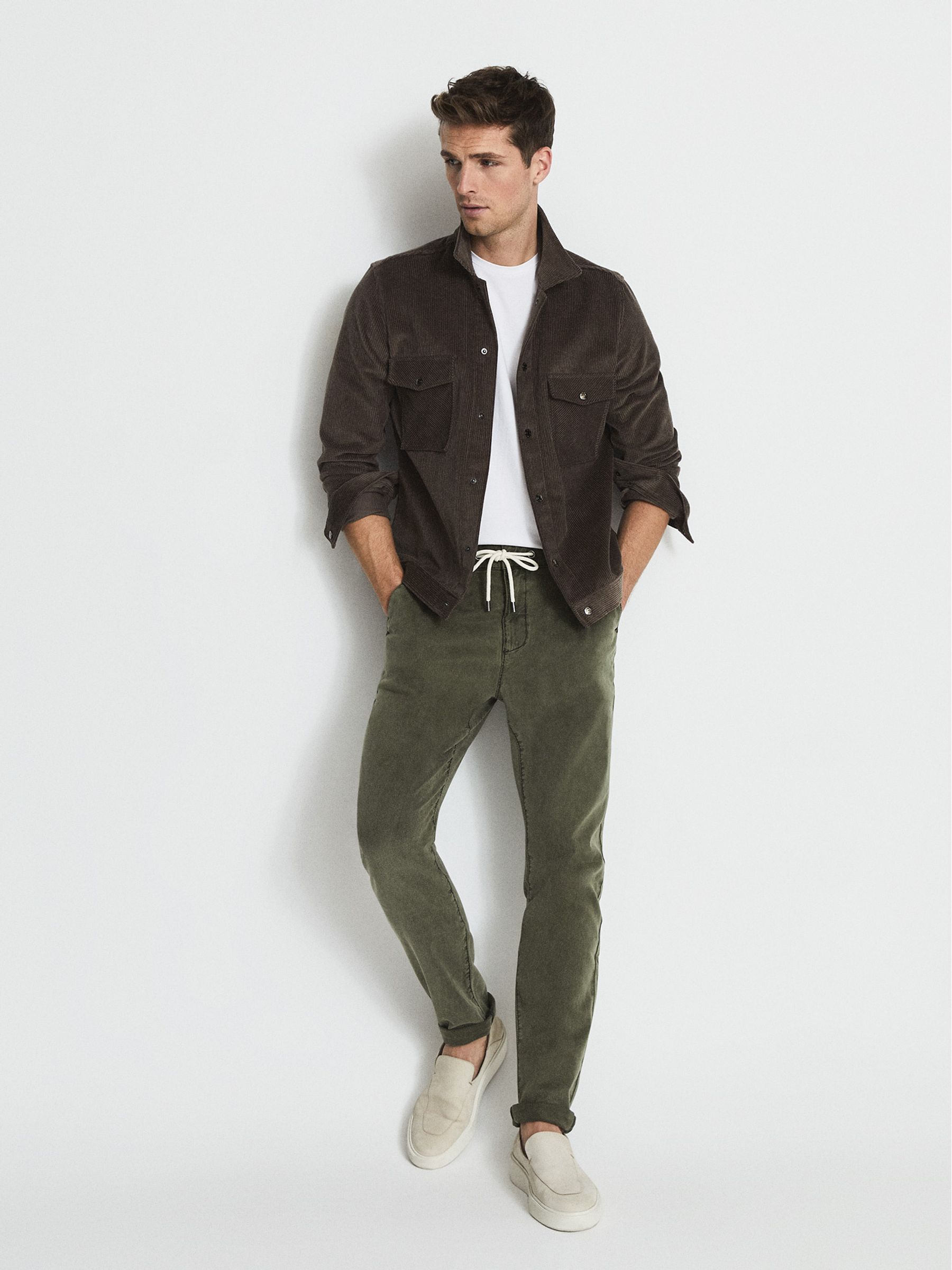 Paige Brushed Twill Trousers in Khaki - REISS
