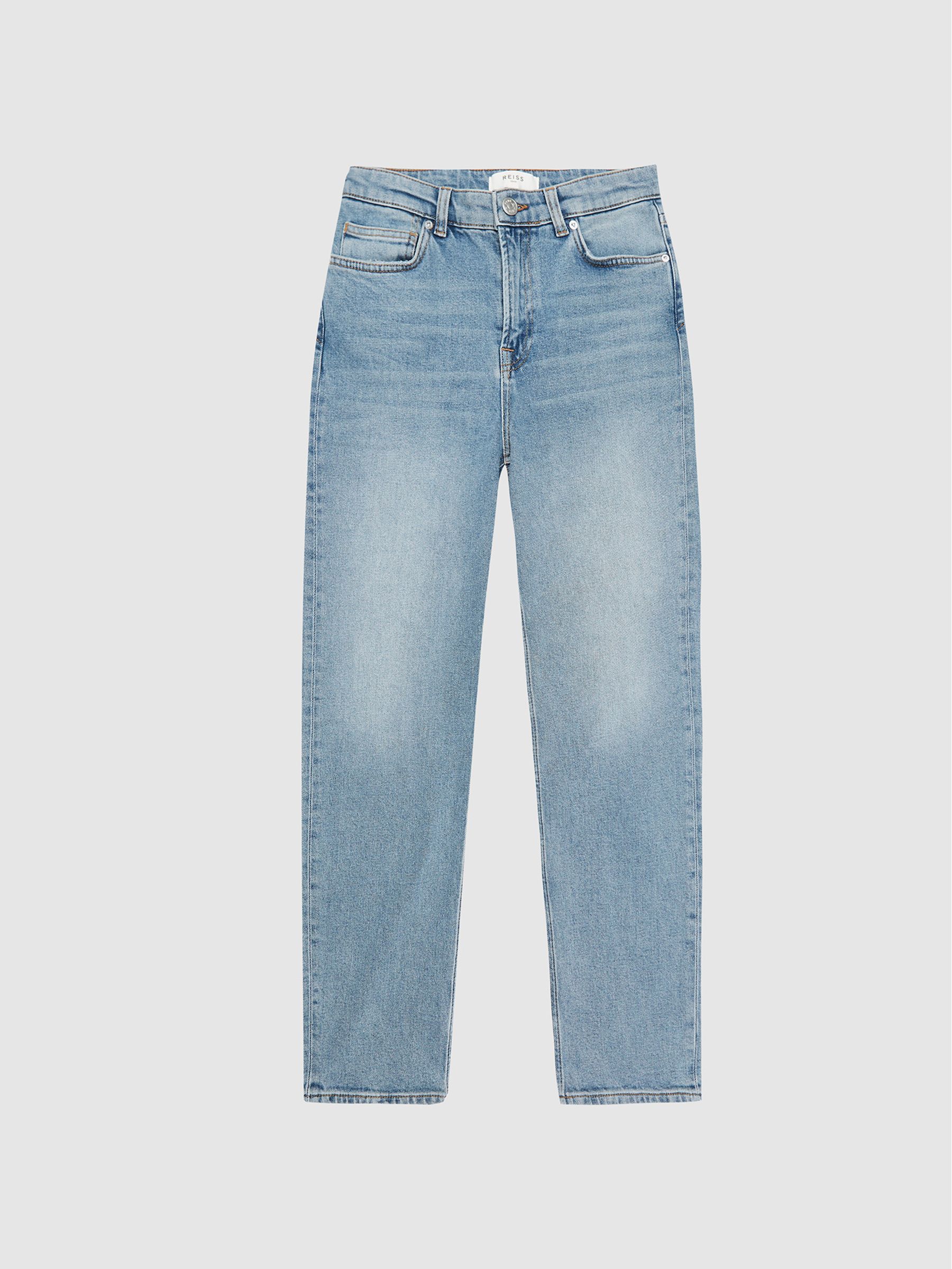 Reiss Mid Blue Bay High Rise Slim Straight Cut Jeans | REISS USA