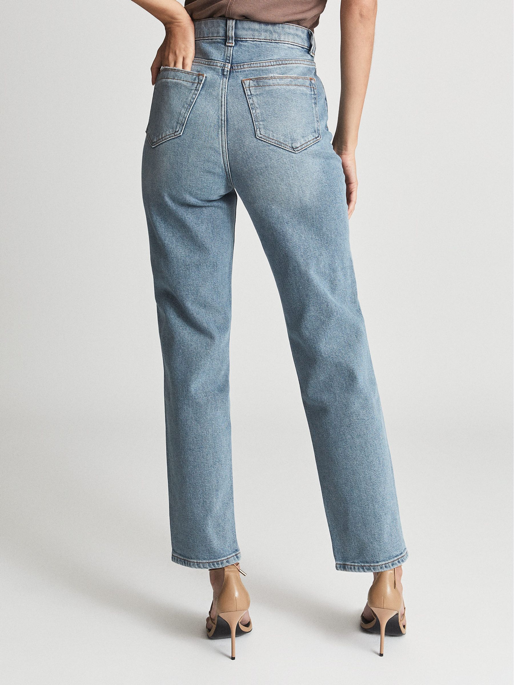 Reiss Mid Blue Bay High Rise Slim Straight Cut Jeans | REISS USA