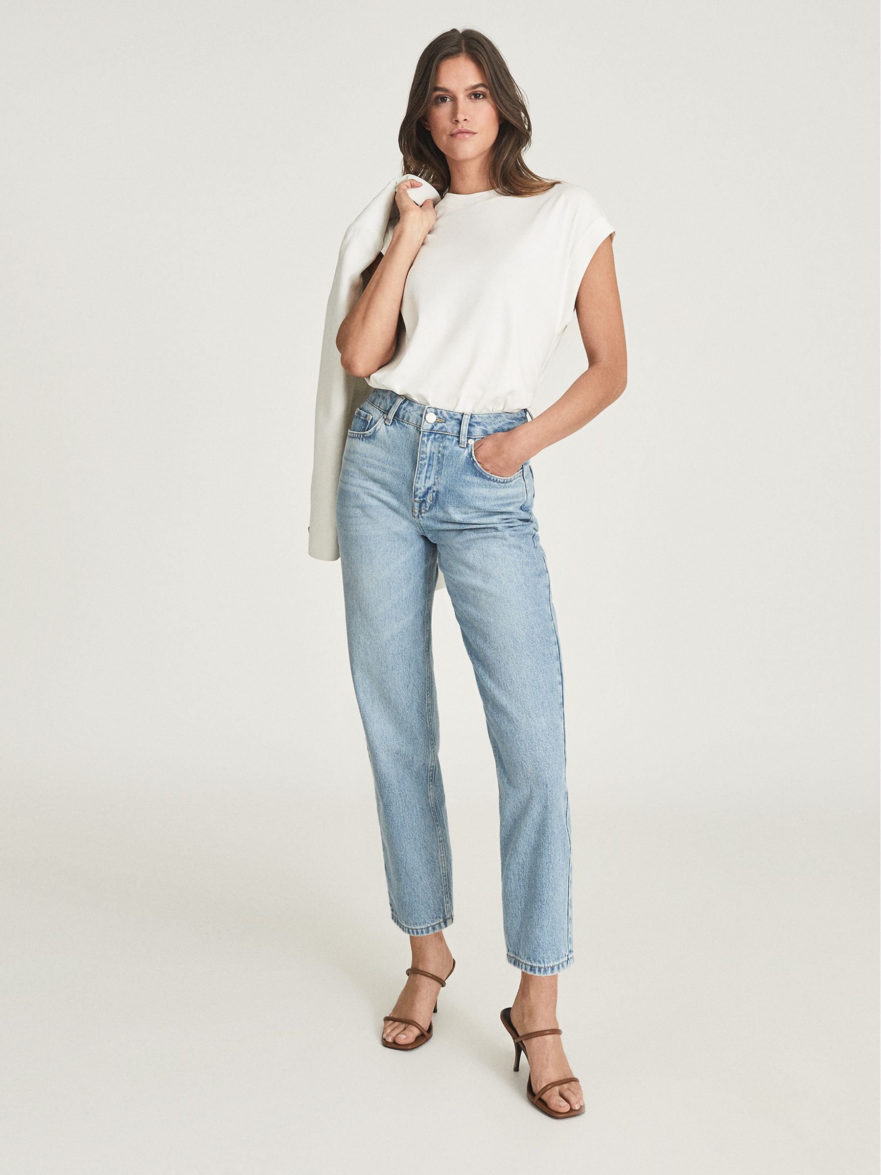 High Rise Straight Leg Jeans in Pale Blue - REISS