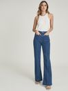 Reiss Mid Blue Isa High Rise Flared Jeans