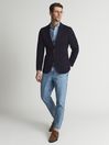 Reiss Navy Supple Single Breasted Knitted Textured Blazer
