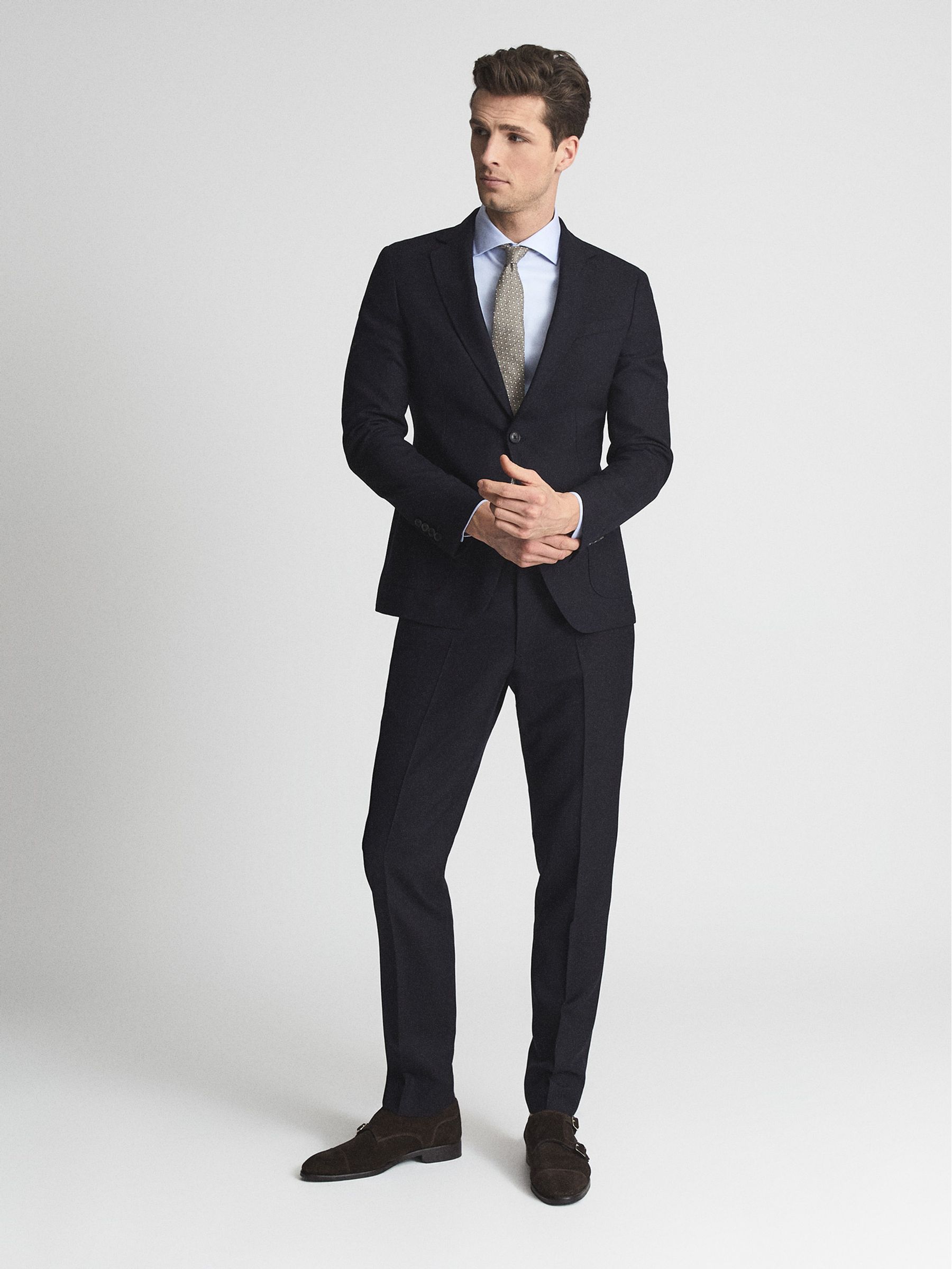 Wool Mixer Trousers in Navy - REISS