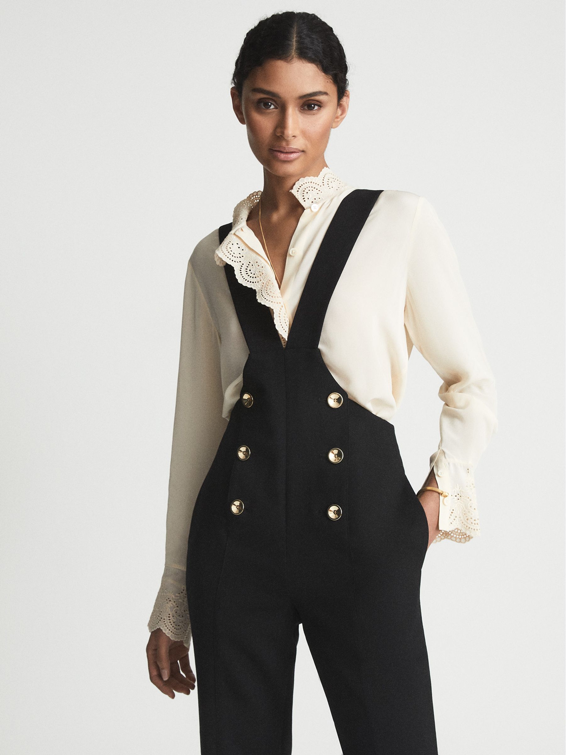 Petite Dungaree Jumpsuit in Black REISS