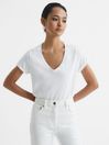 Reiss White Luana Cotton Jersey V-Neck T-Shirt