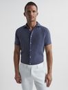 Reiss Steel Blue Holiday Linen Slim Fit Shirt