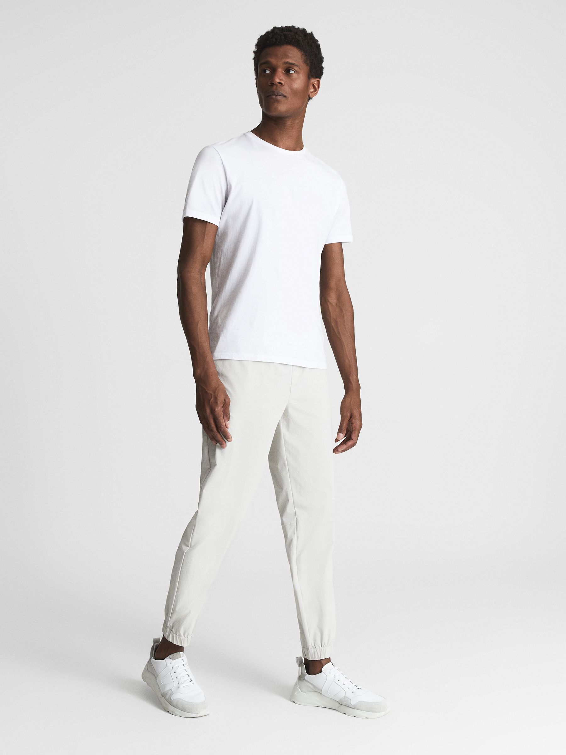 Elasticated Waist Technical Trousers in Stone - REISS