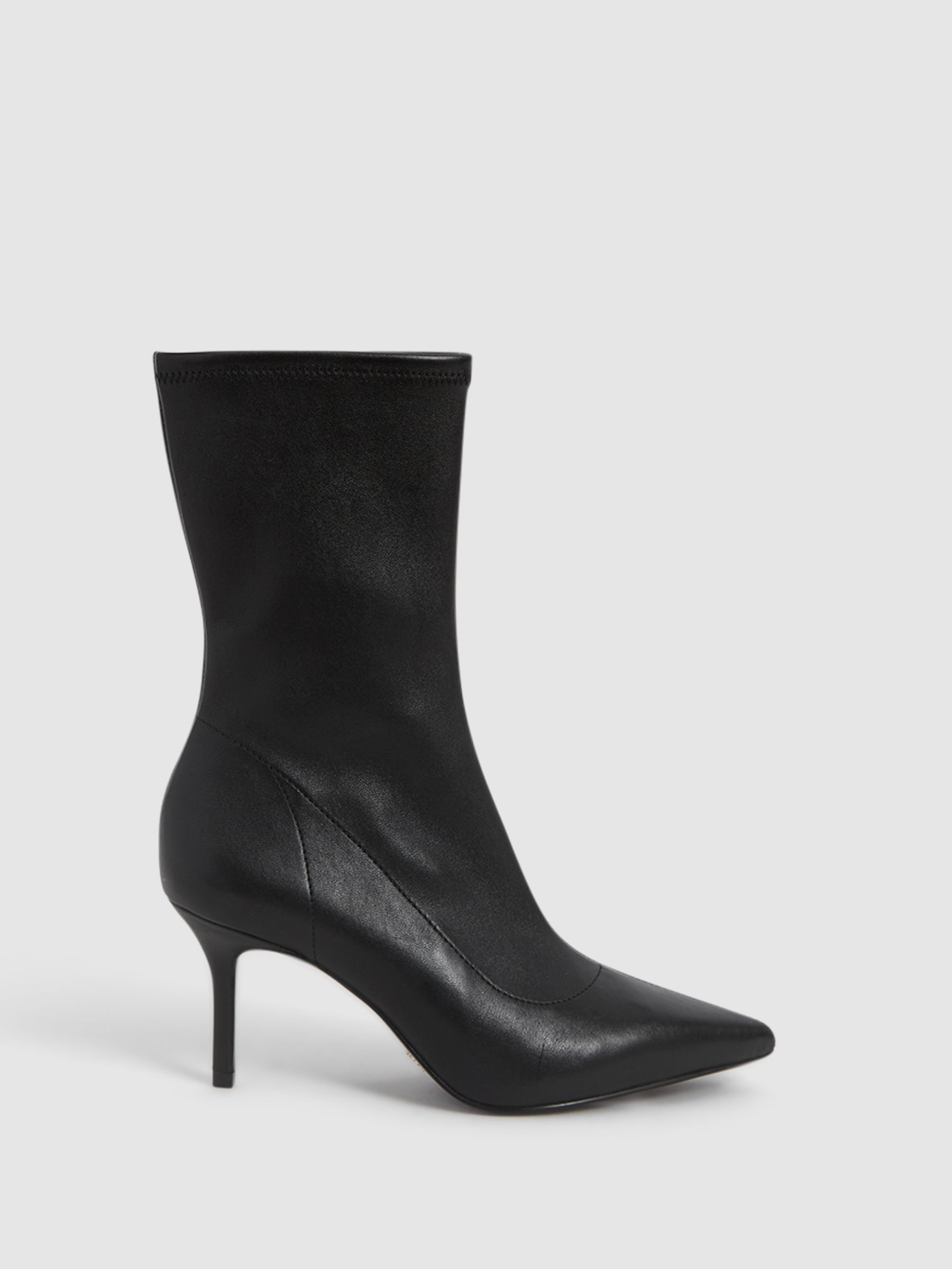 Reiss Caley Pointed Kitten Heel Leather Boots - REISS
