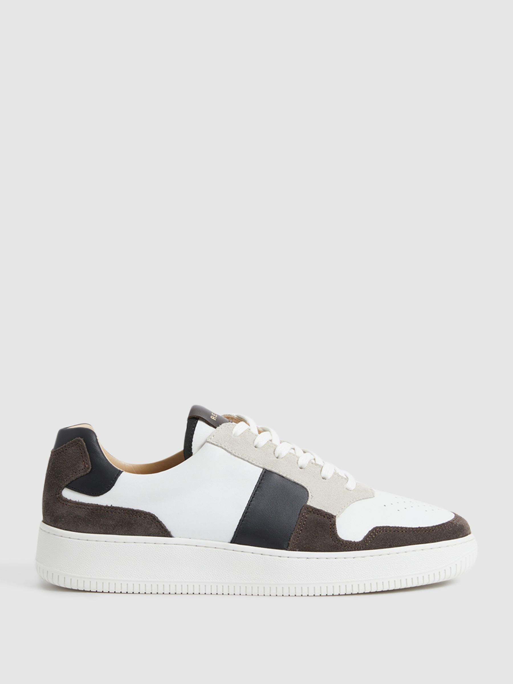 Low Top Leather Trainers in Mocha - REISS