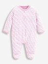 JoJo Maman Bébé Pink Little Elephant Cotton Baby Sleepsuit