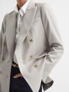 Reiss Neutral Astrid Double Breasted Wool Blend Blazer
