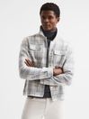 Reiss White/Grey Titan Checked Wool Blend Overshirt