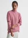 Reiss Pink Martha Cable Knit High Neck Jumper